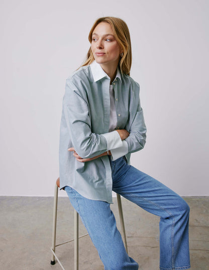 Mathéa green hidden button placket shirt