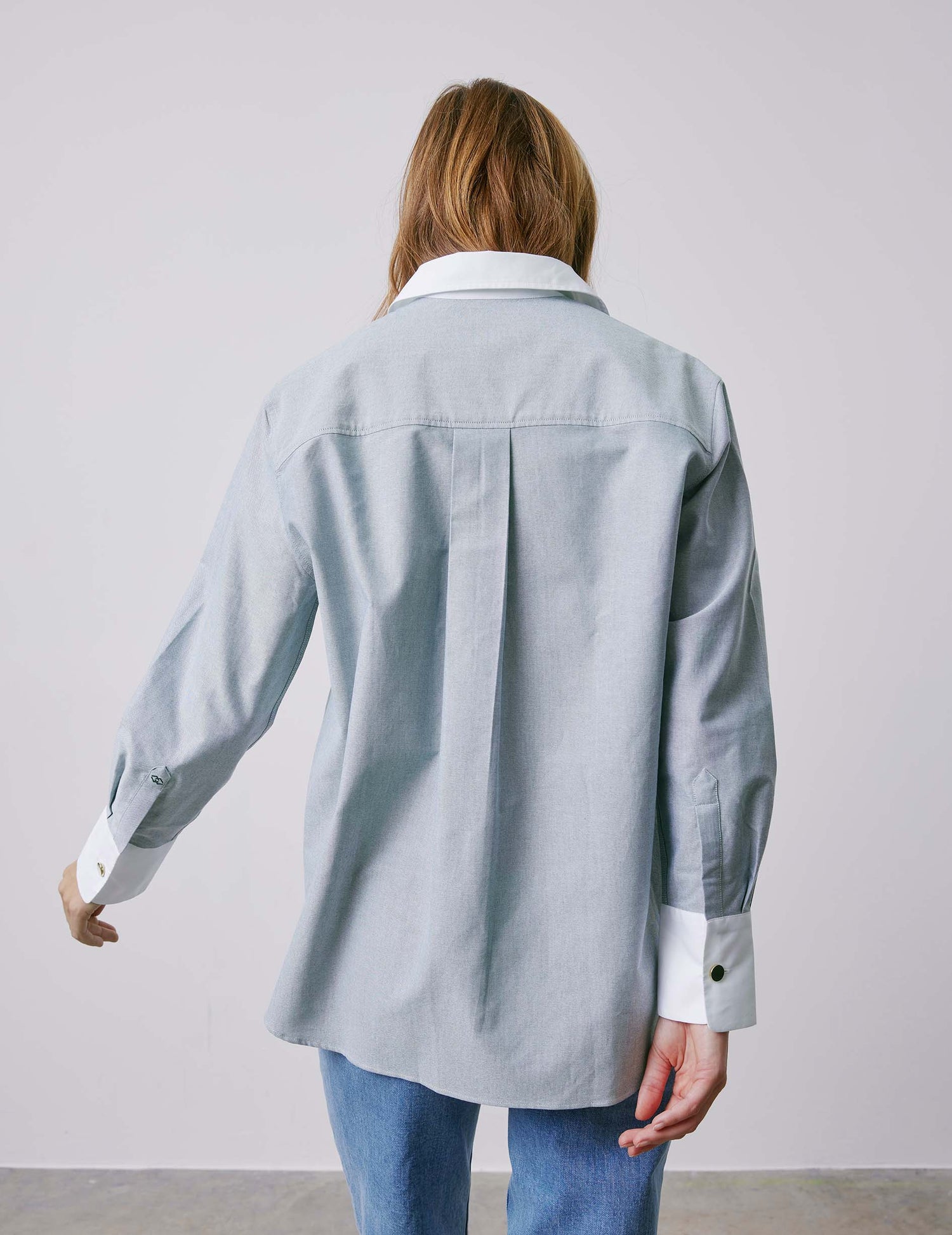 Mathéa green hidden button placket shirt - Oxford - Shirt Collar#3
