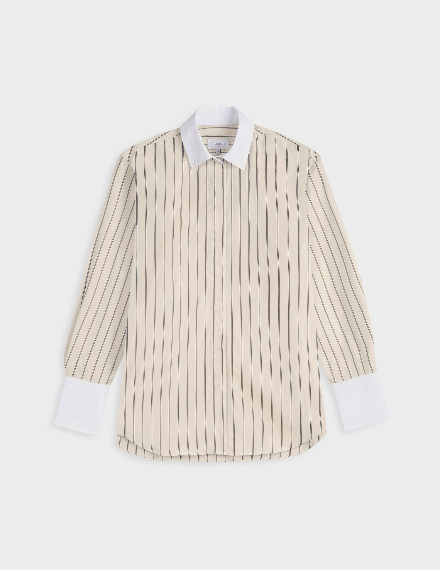 Mathéa beige striped hidden button placket shirt - Poplin - Shirt Collar#4