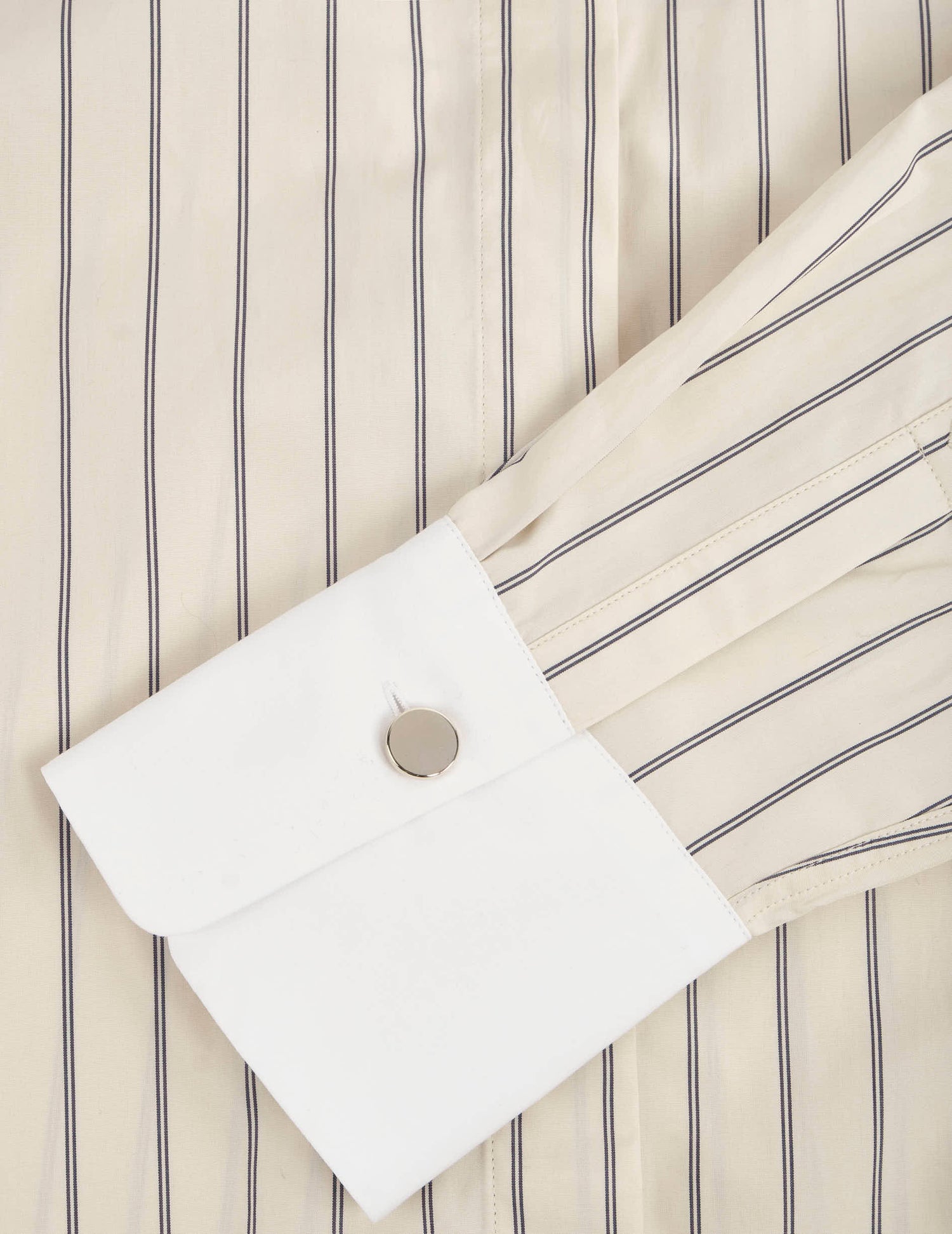 Mathéa beige striped hidden button placket shirt - Poplin - Shirt Collar#5