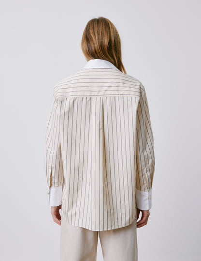 Mathéa beige striped hidden button placket shirt
