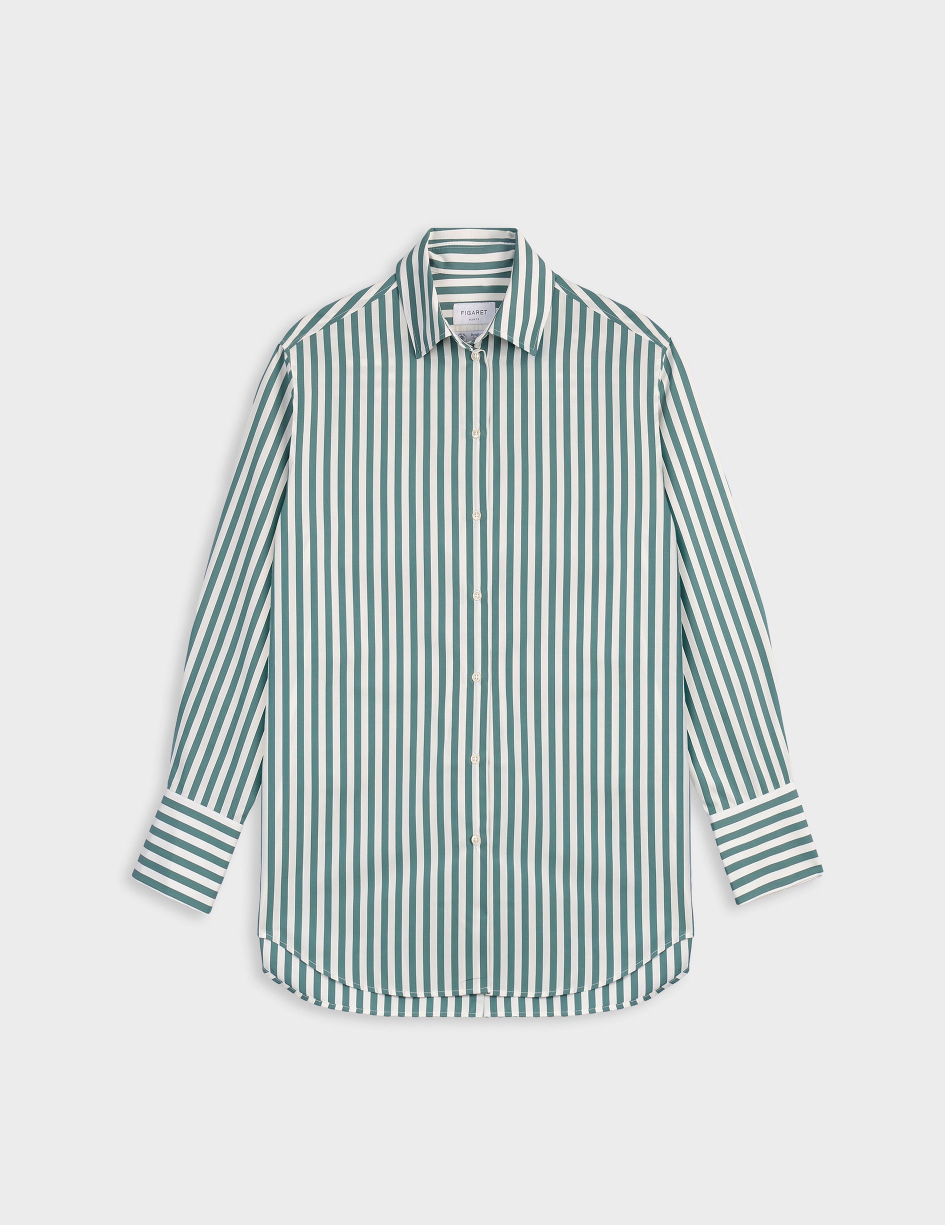 Mathilde sagegreen oversized shirt - Poplin - Shirt Collar