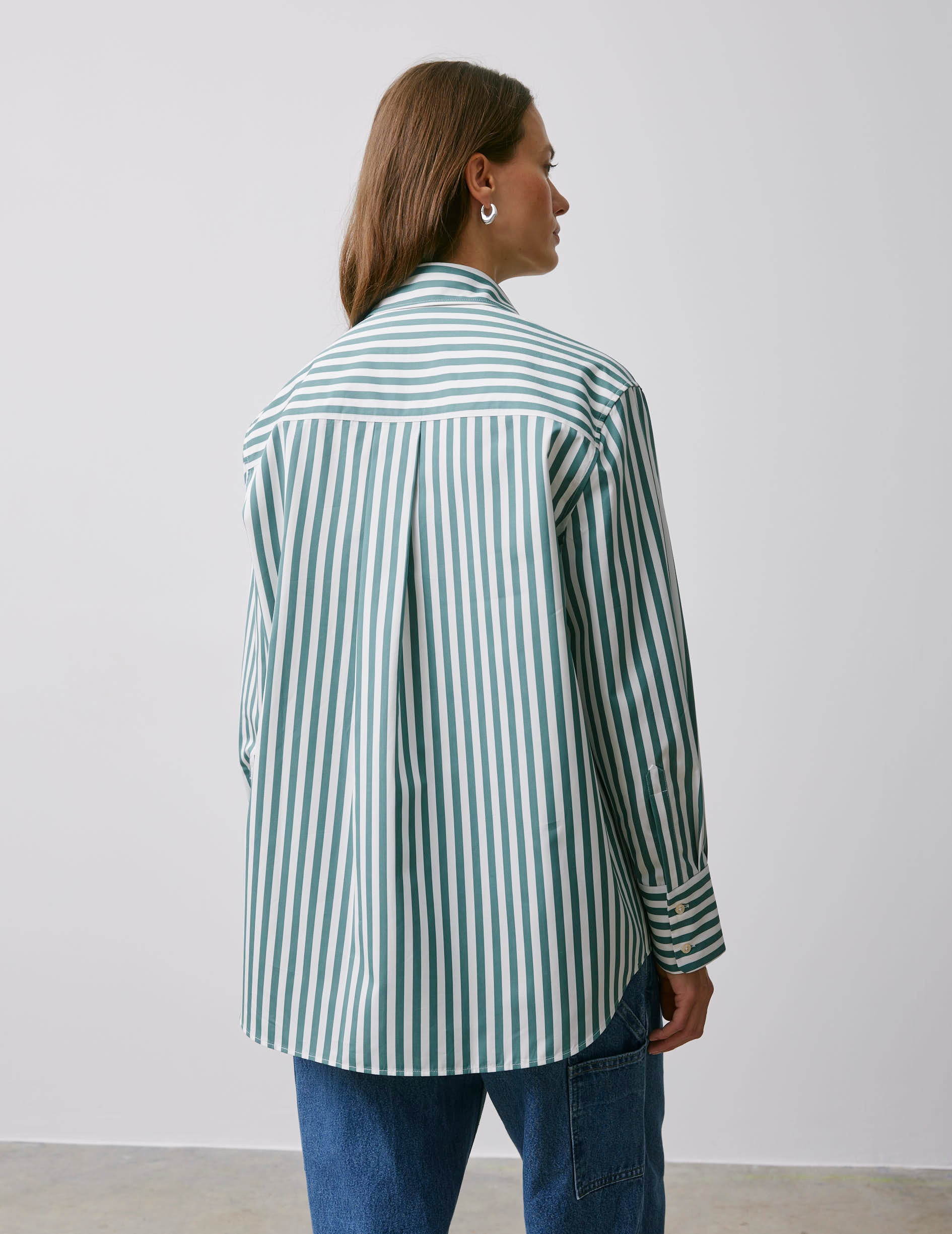 Mathilde sagegreen oversized shirt - Poplin - Shirt Collar