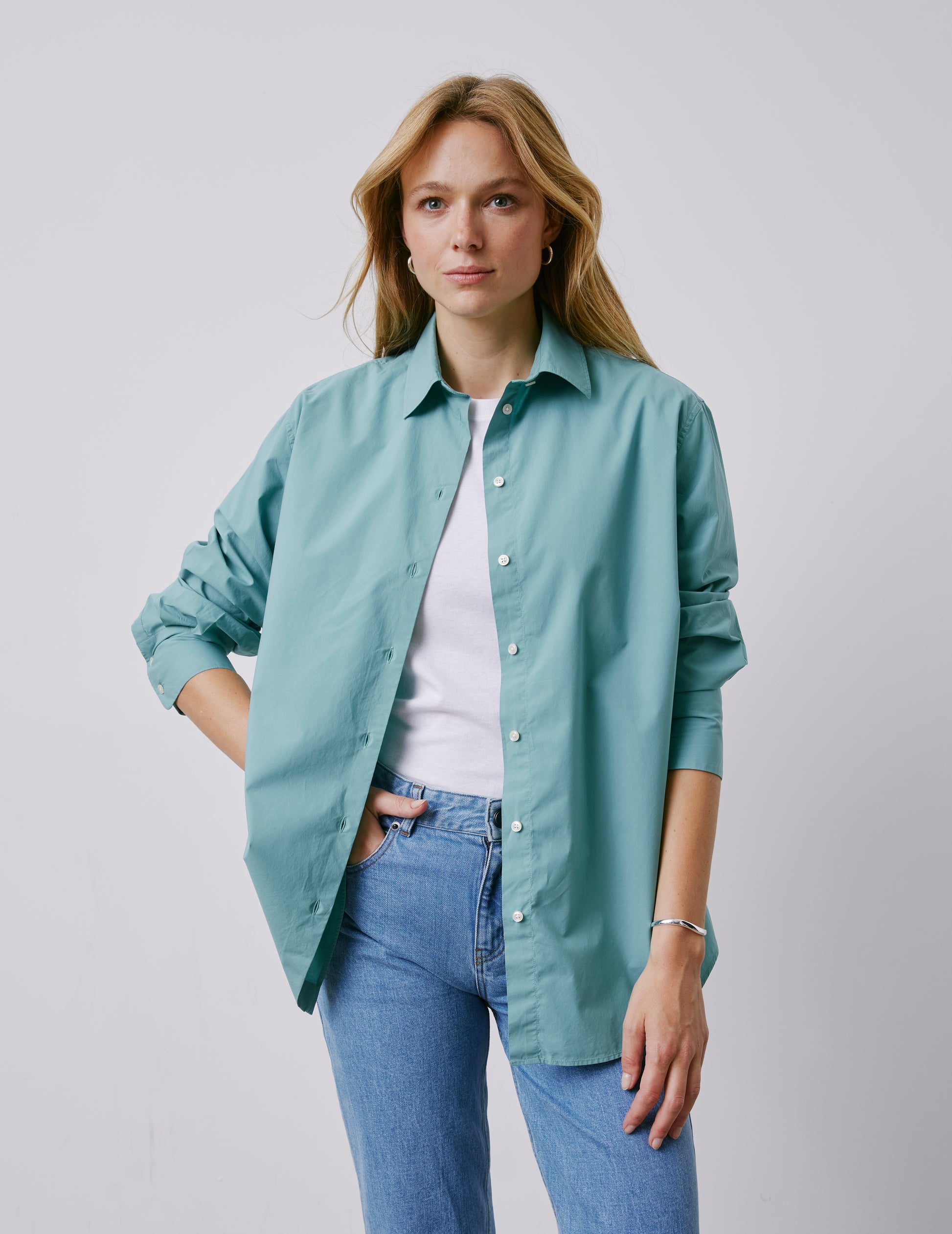 Mathilde sage green oversized shirt - Poplin - Shirt Collar