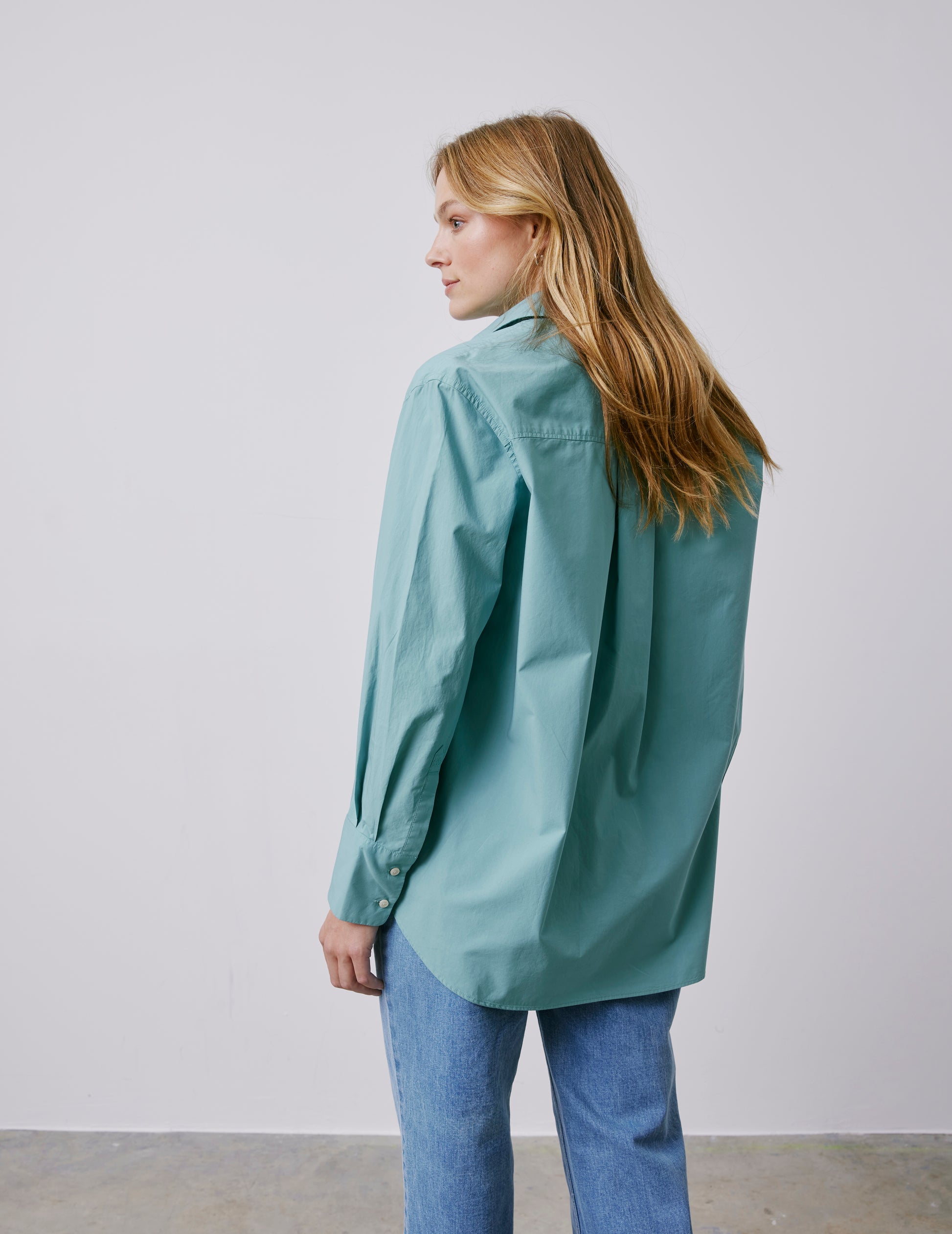 Mathilde sage green oversized shirt - Poplin - Shirt Collar