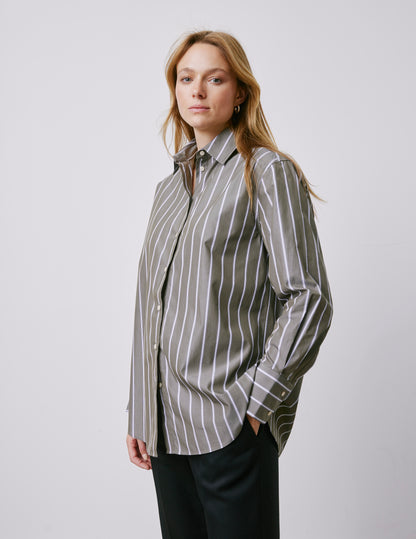 Mathilde khaki striped oversized shirt