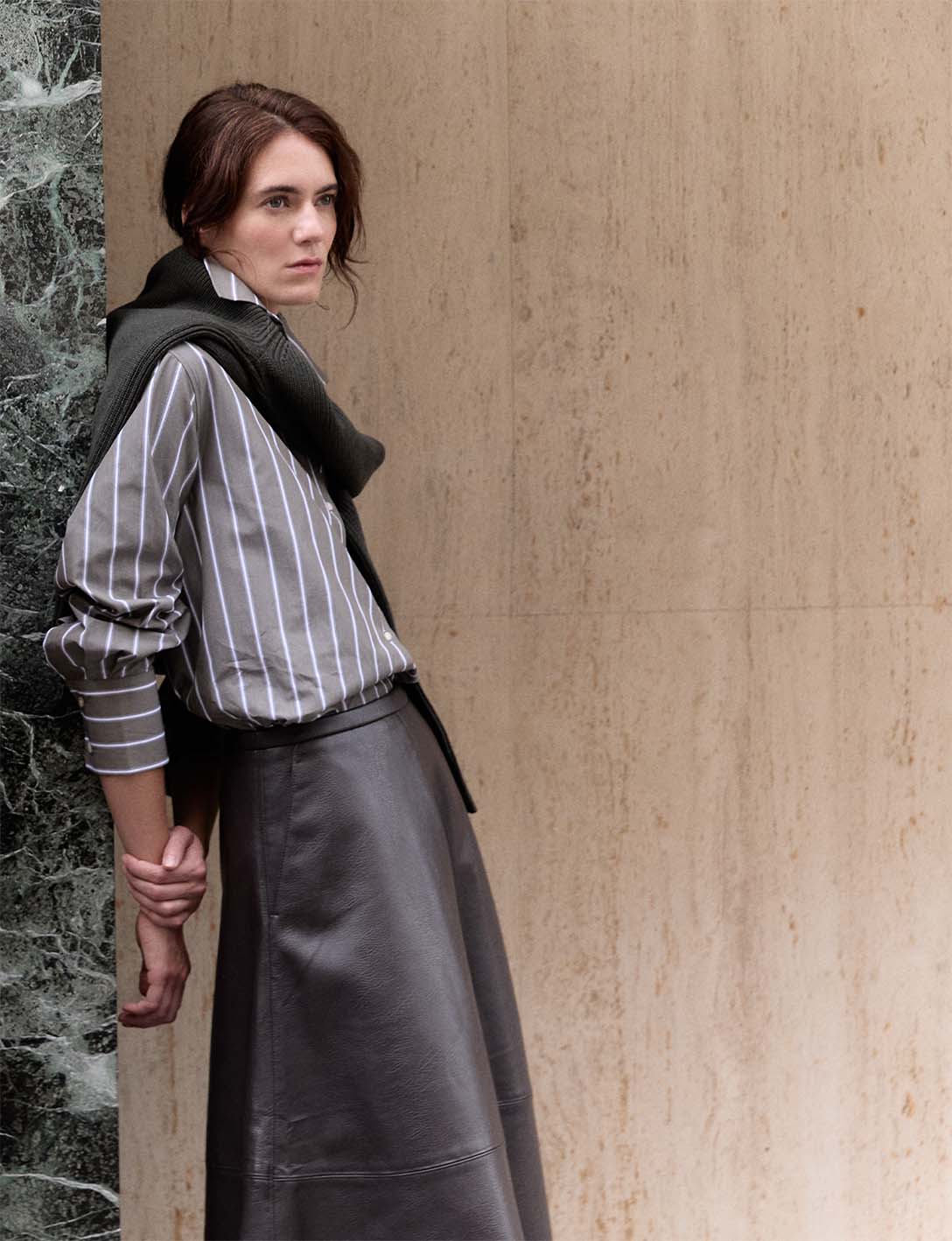 Mathilde khaki striped oversized shirt - Poplin - Shirt Collar