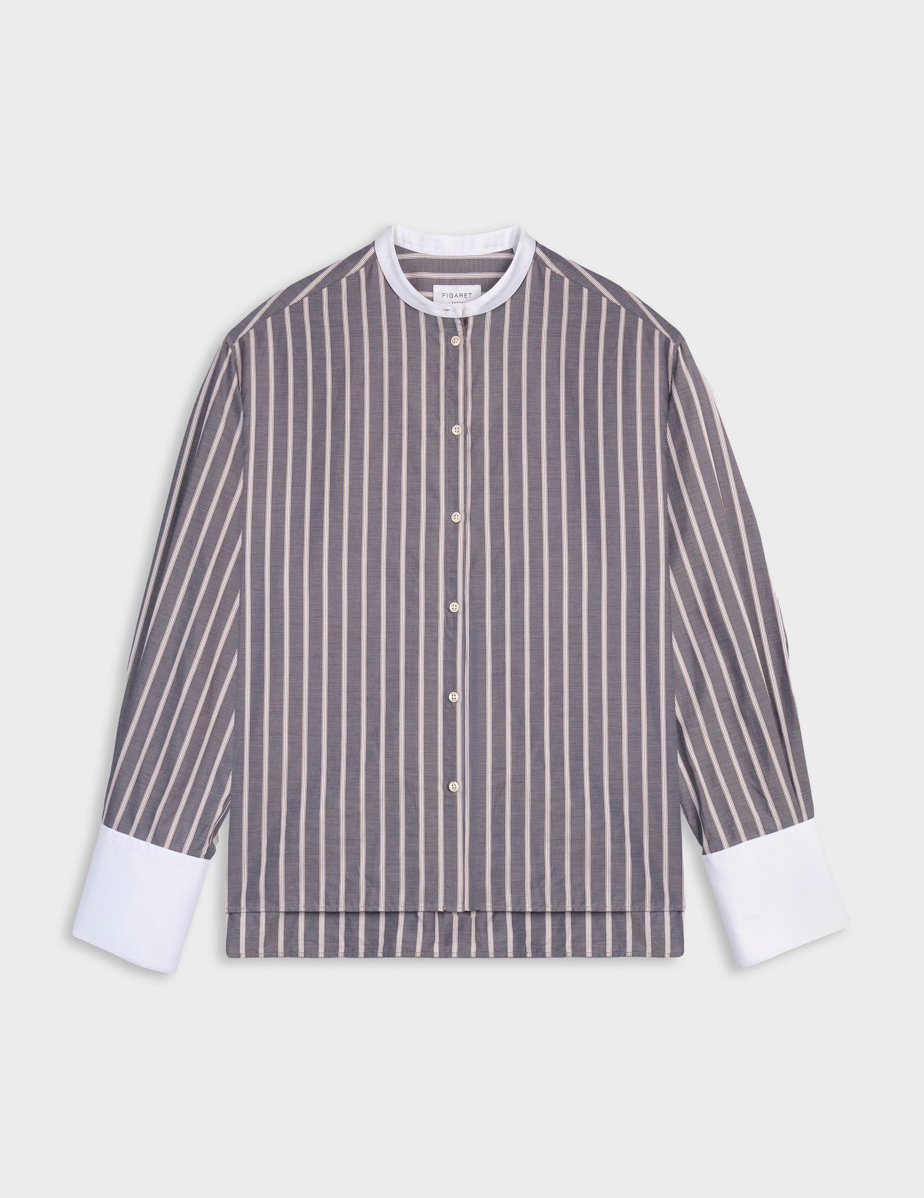Maureen grey striped oversized shirt - Fil-à-fil - Officer Collar
