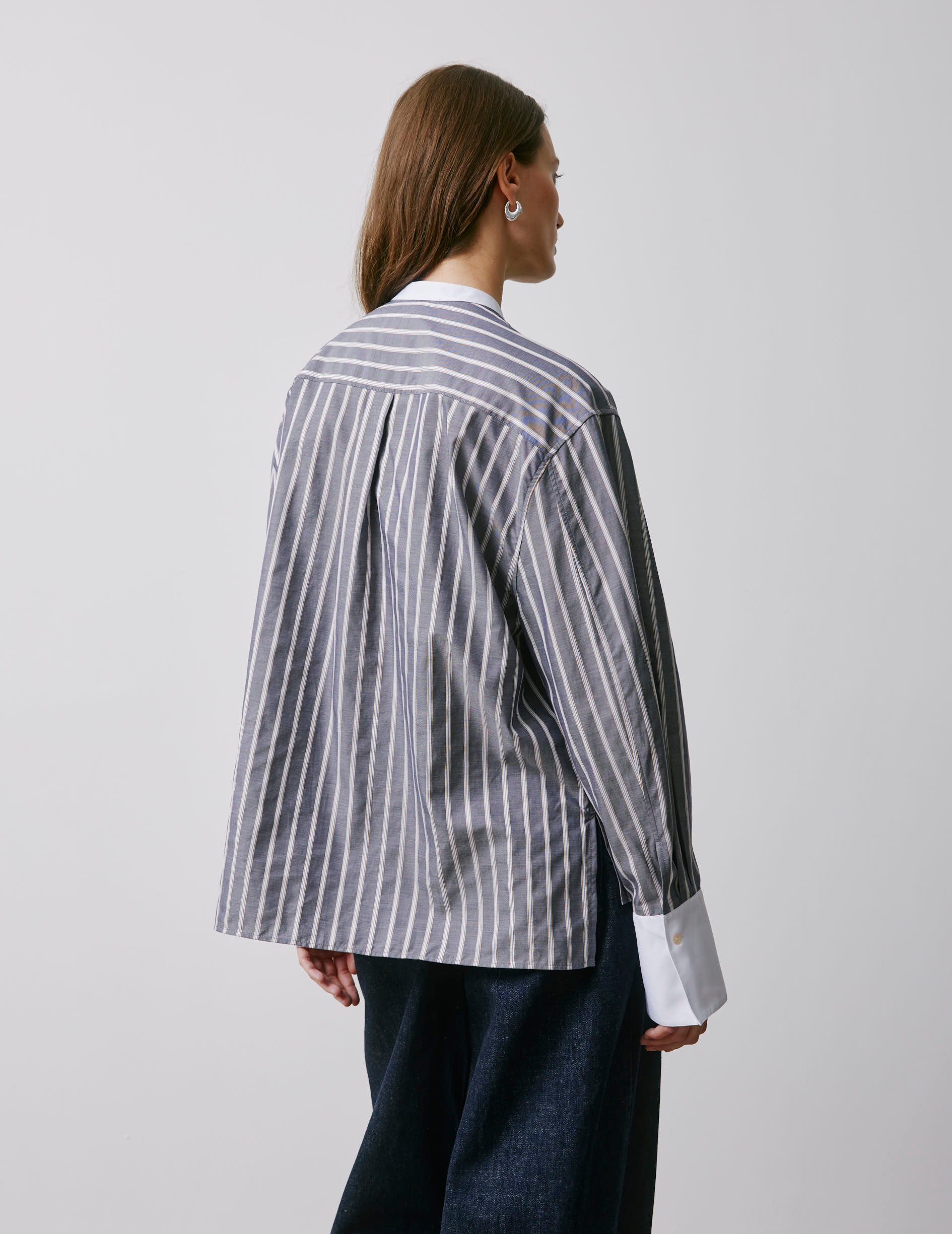 Maureen grey striped oversized shirt - Fil-à-fil - Officer Collar