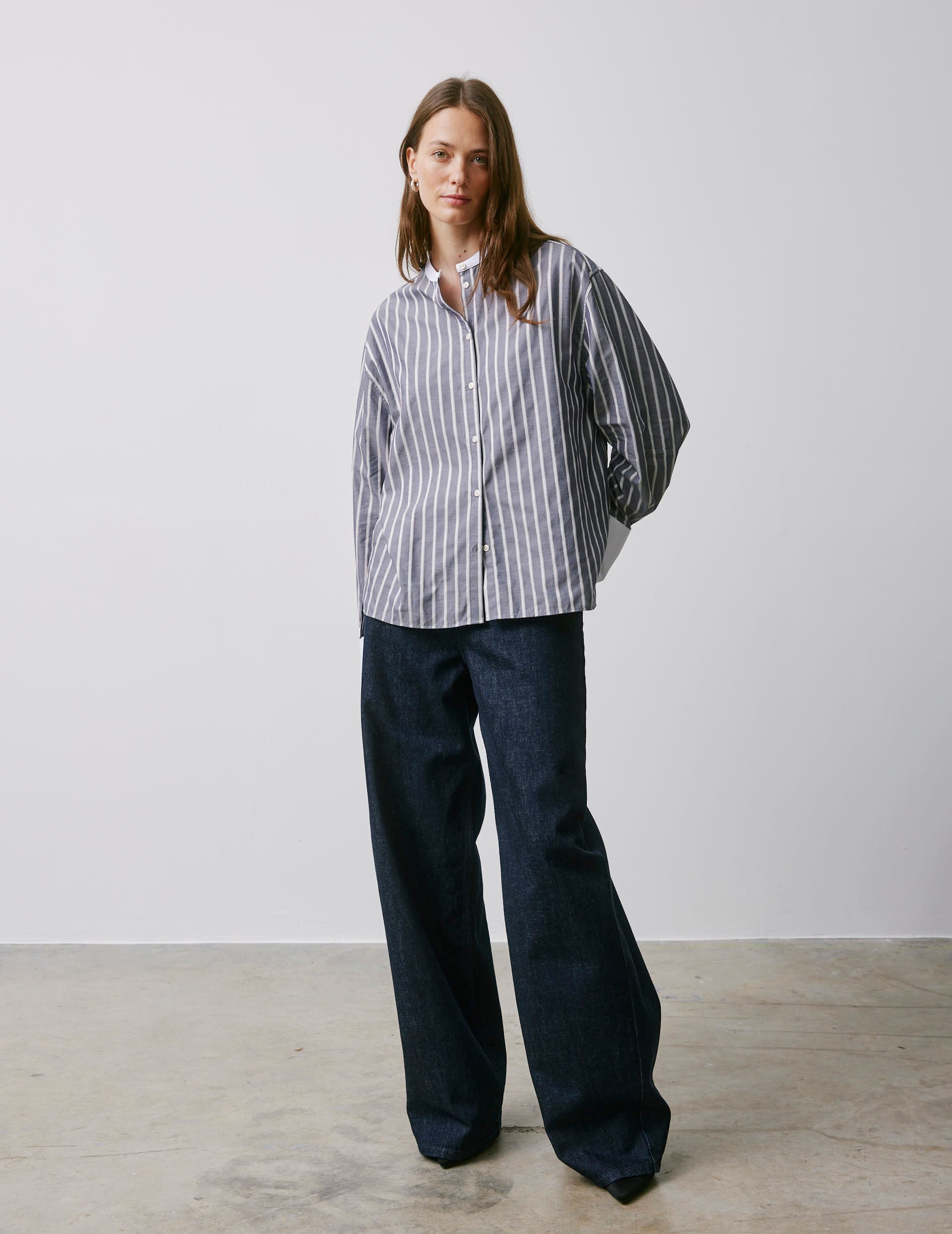Maureen grey striped oversized shirt - Fil-à-fil - Officer Collar