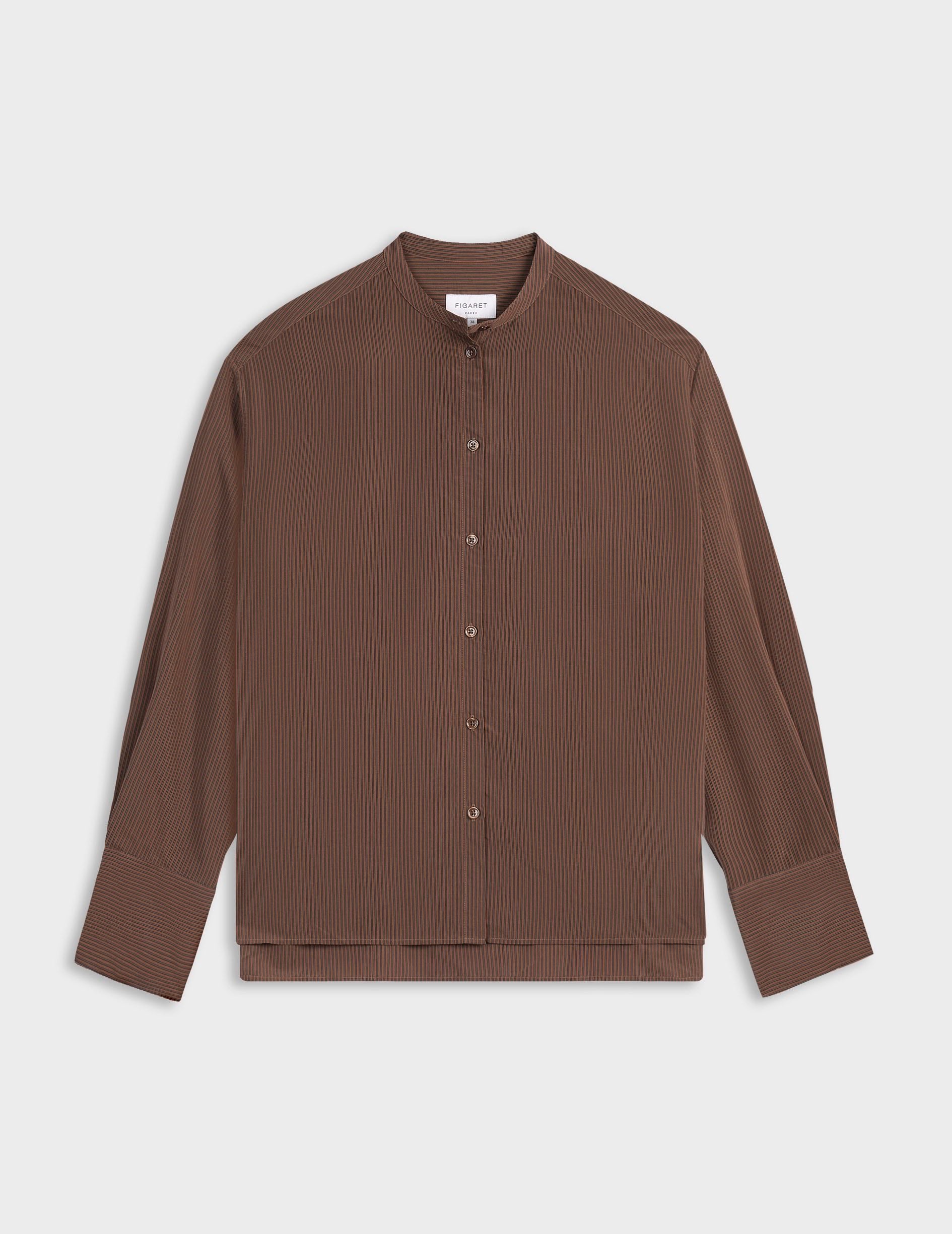 Maureen brown striped oversized shirt - Lyocell - Officer Collar