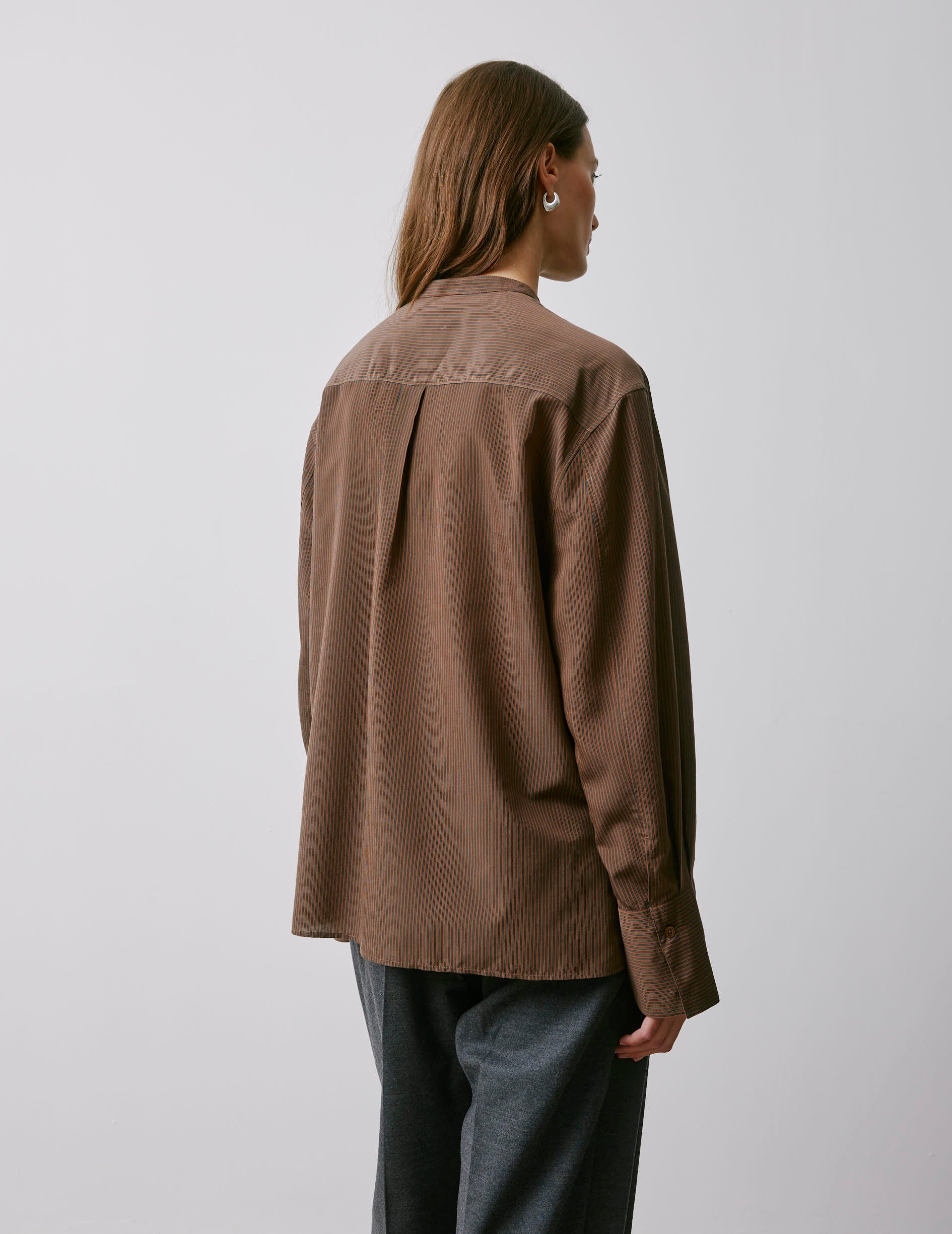 Maureen brown striped oversized shirt - Lyocell - Officer Collar