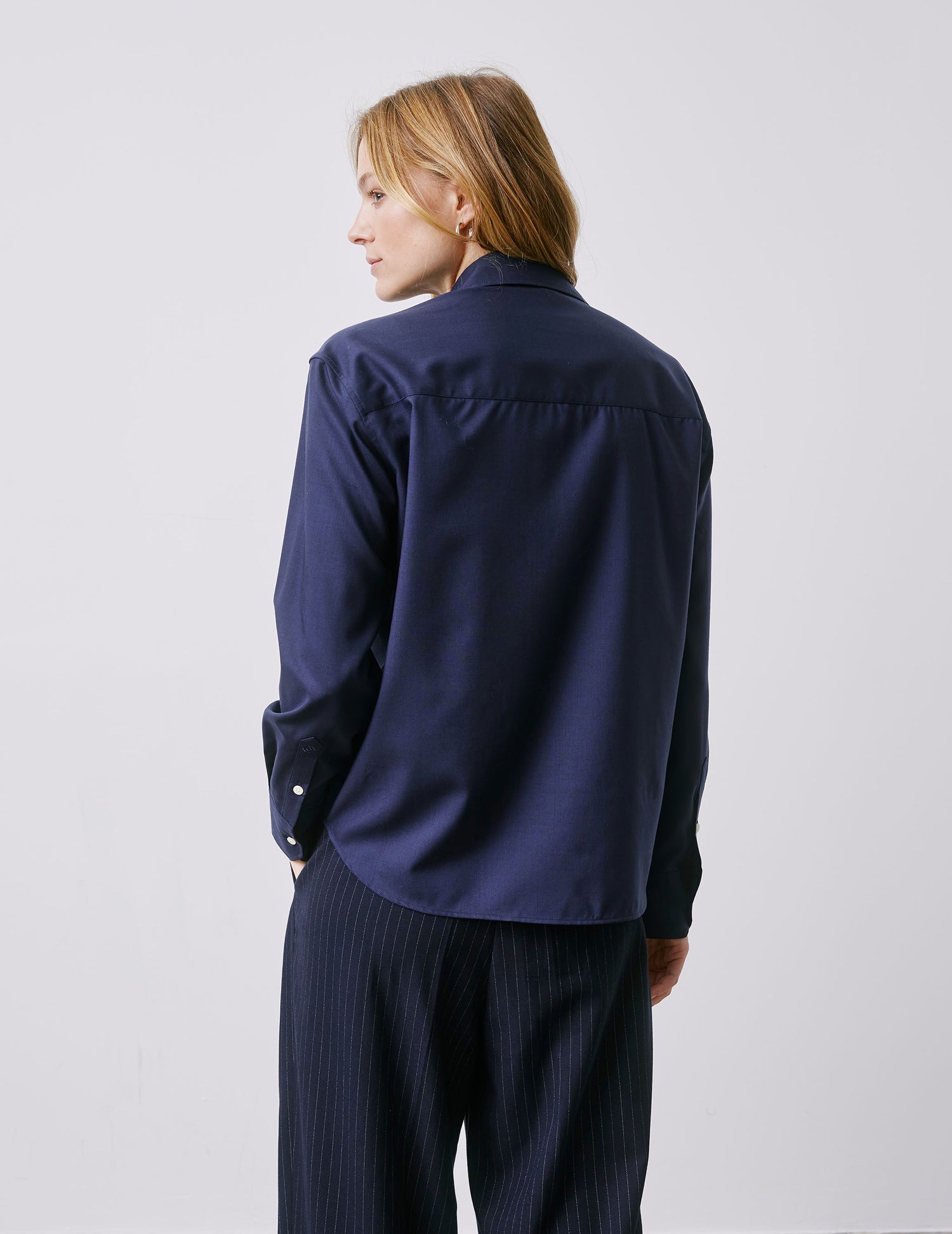 Melinda shirt in navy virgin wool - Virgin wool - Italian Collar#2
