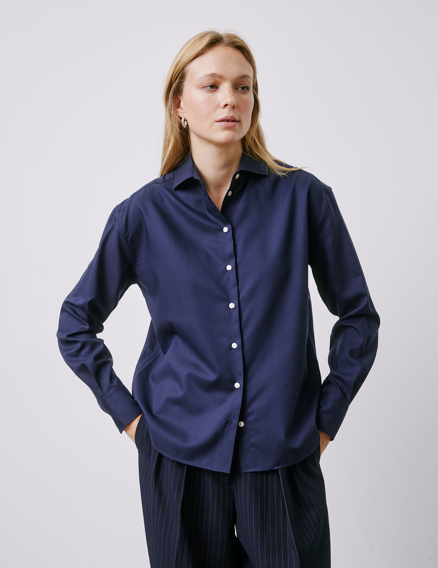 Melinda shirt in navy virgin wool - Virgin wool - Italian Collar#3