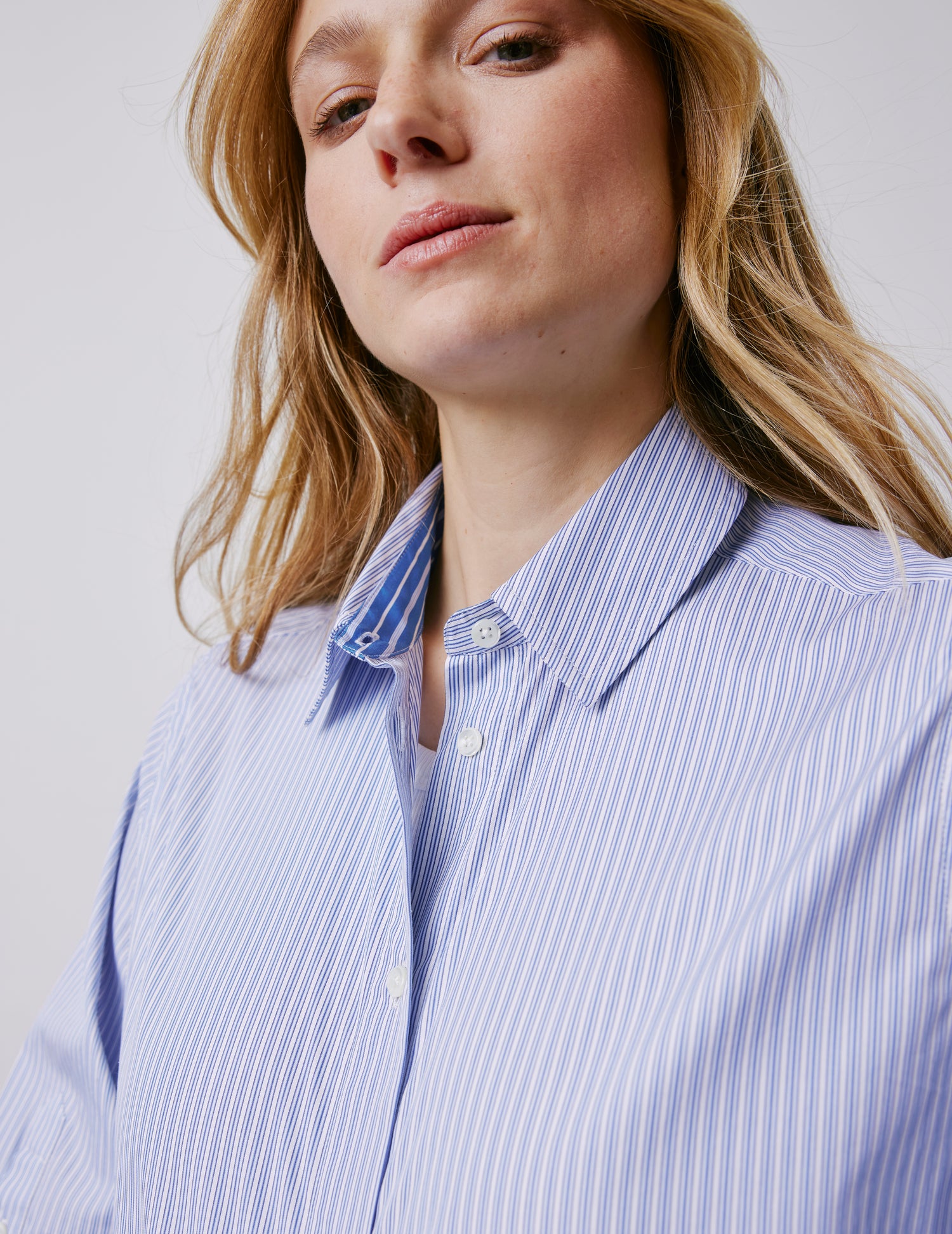 Meryl blue striped shirt - Poplin - Shirt Collar#3