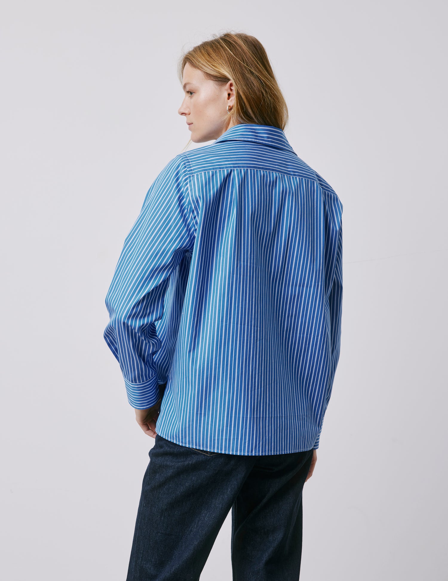 Meryl blue striped shirt - Poplin - Shirt Collar#3