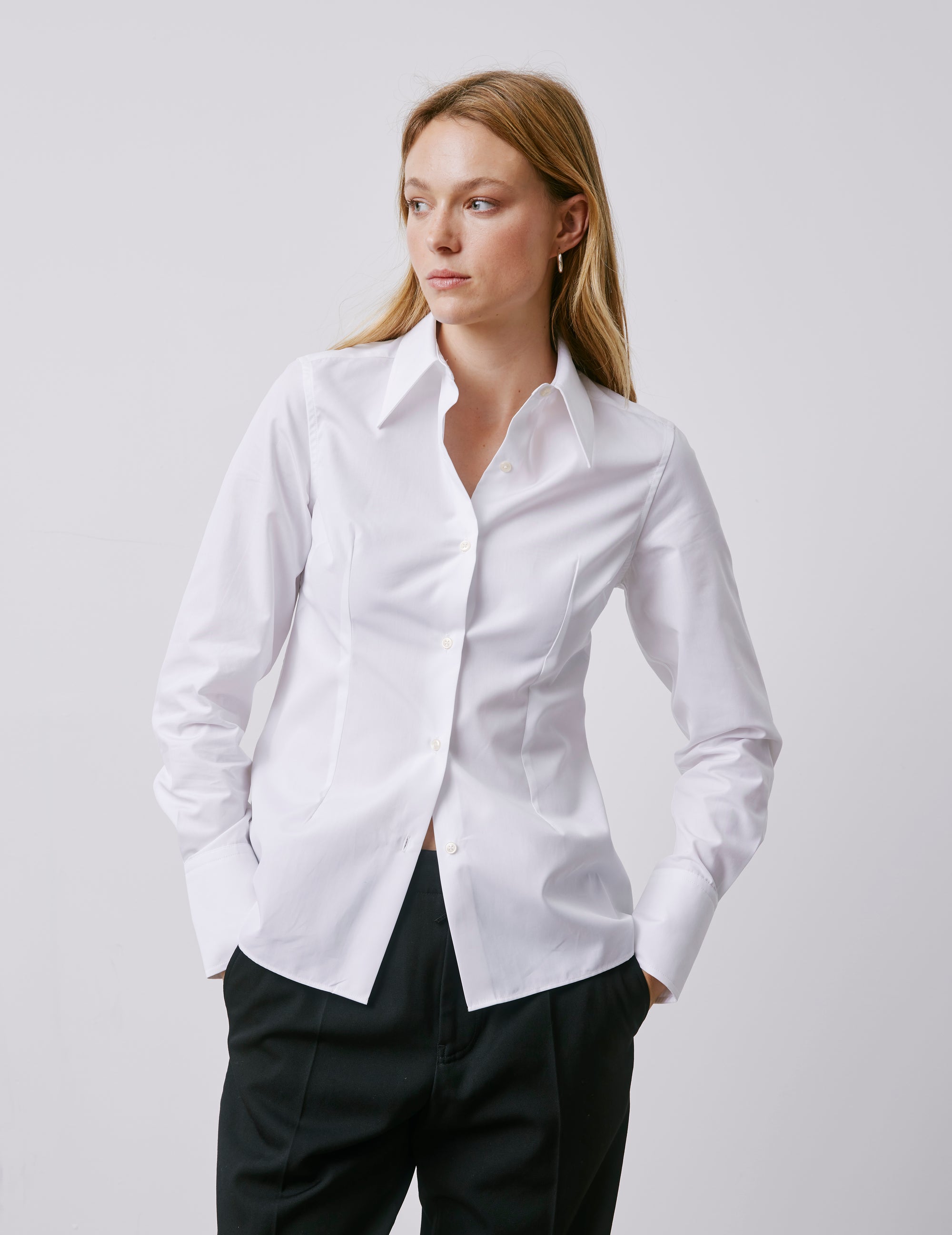 womens white collared dress shirt Port Authority LW100 Ladies Long Sleeve Carefree Poplin Shirt