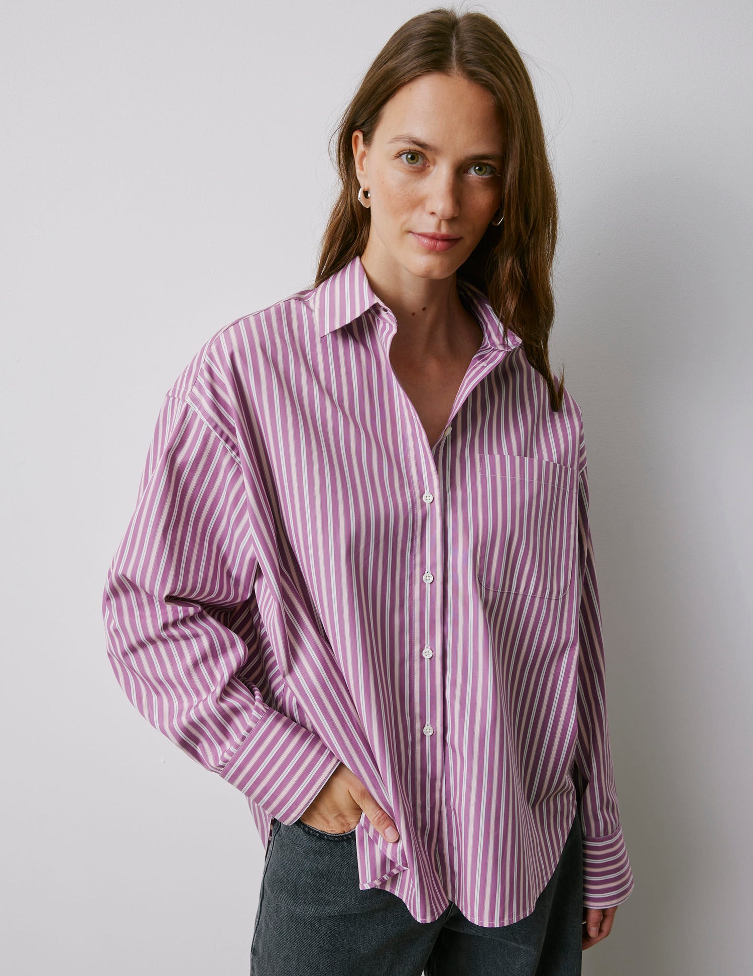 Soffy purple and pink striped oversized shirt - Poplin - Shirt Collar#5