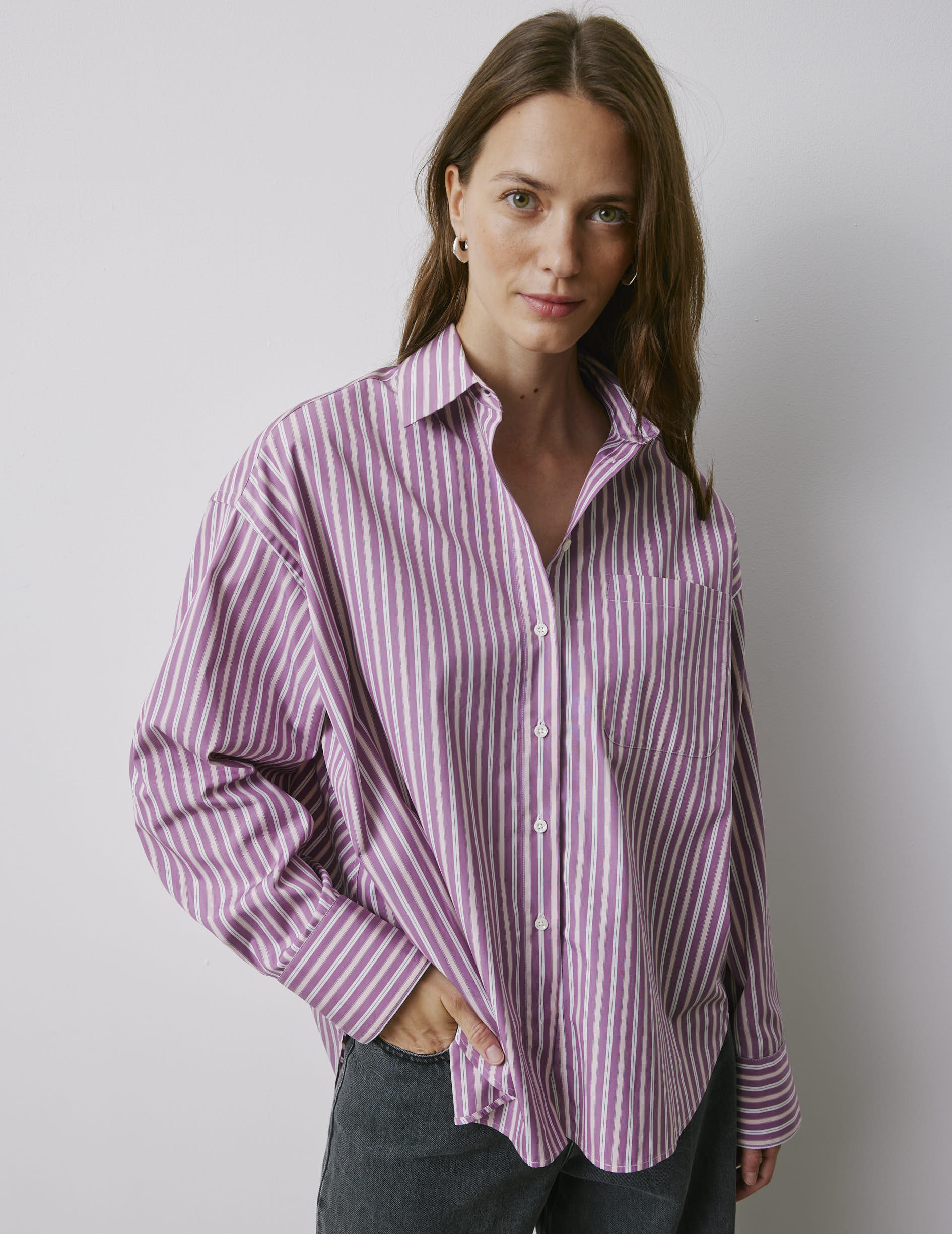 Soffy purple and pink striped oversized shirt - Poplin - Shirt Collar