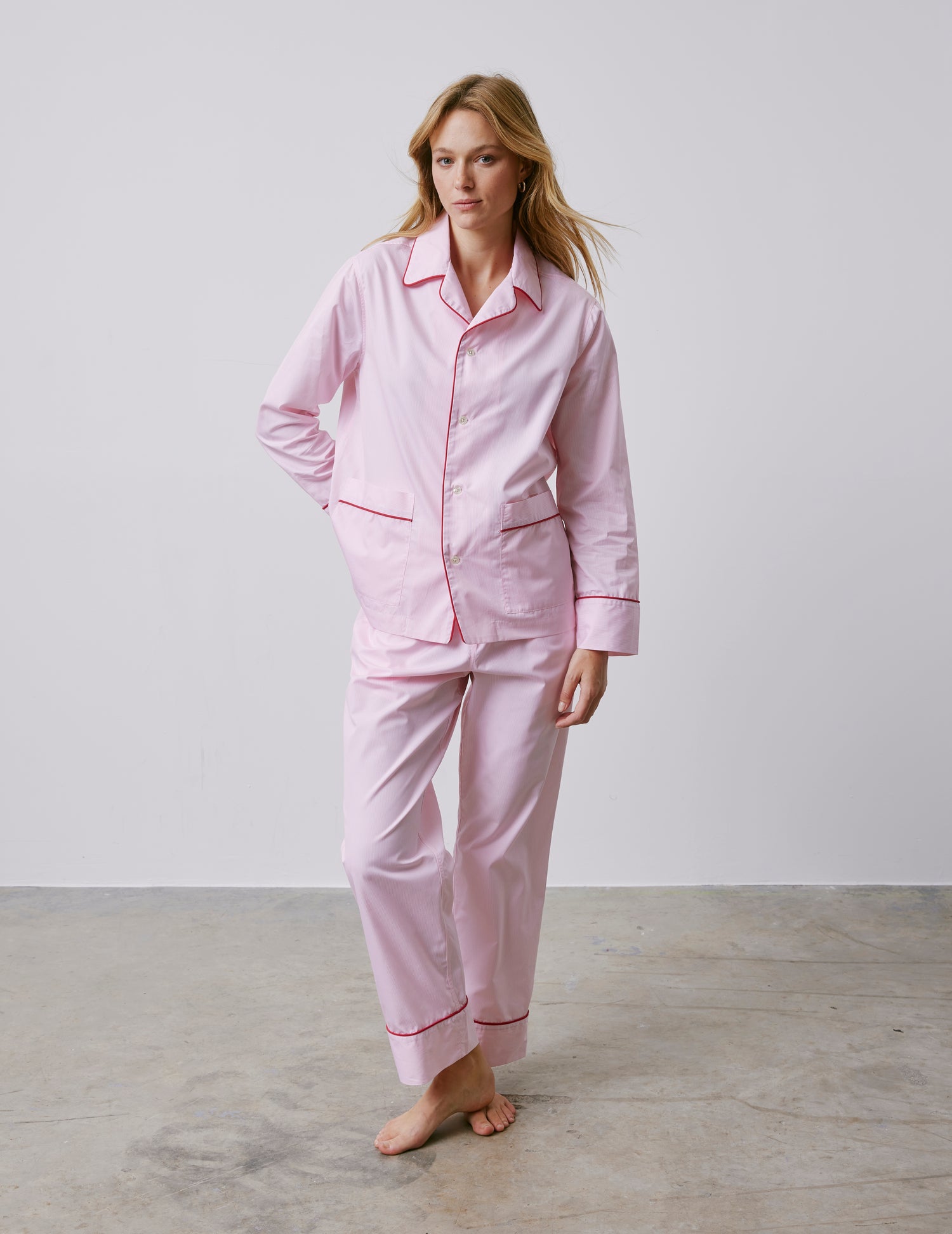 Louise pink striped poplin pajamas