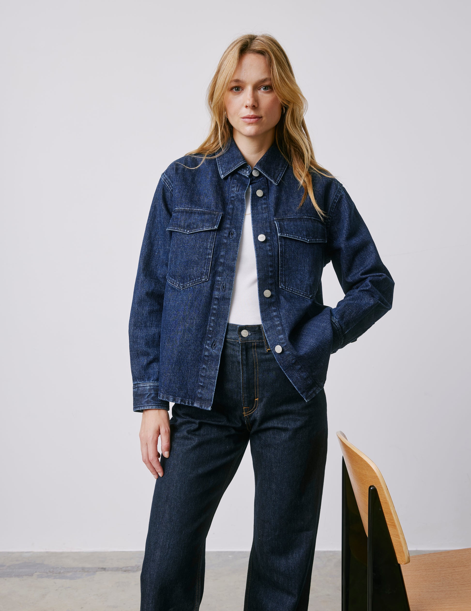 Ingrid navy denim shirt jacket - Denim - Chemise Collar