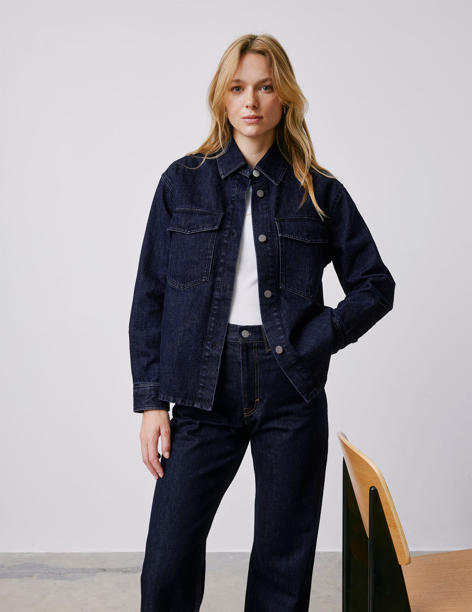 Ingrid navy denim shirt jacket - Denim - Chemise Collar