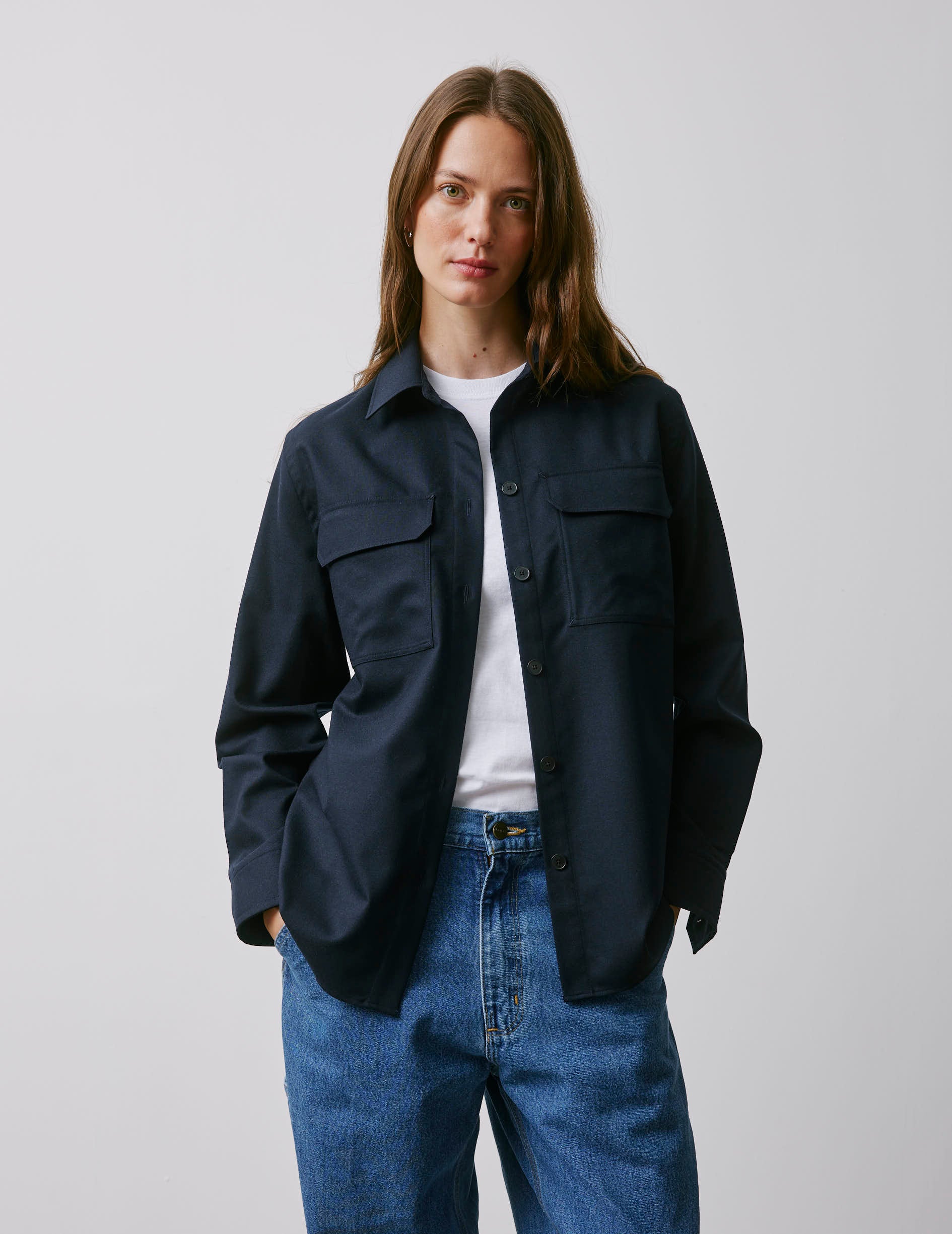 Madie navy wool canvas shirt jacket - Cloth - Shirt Collar