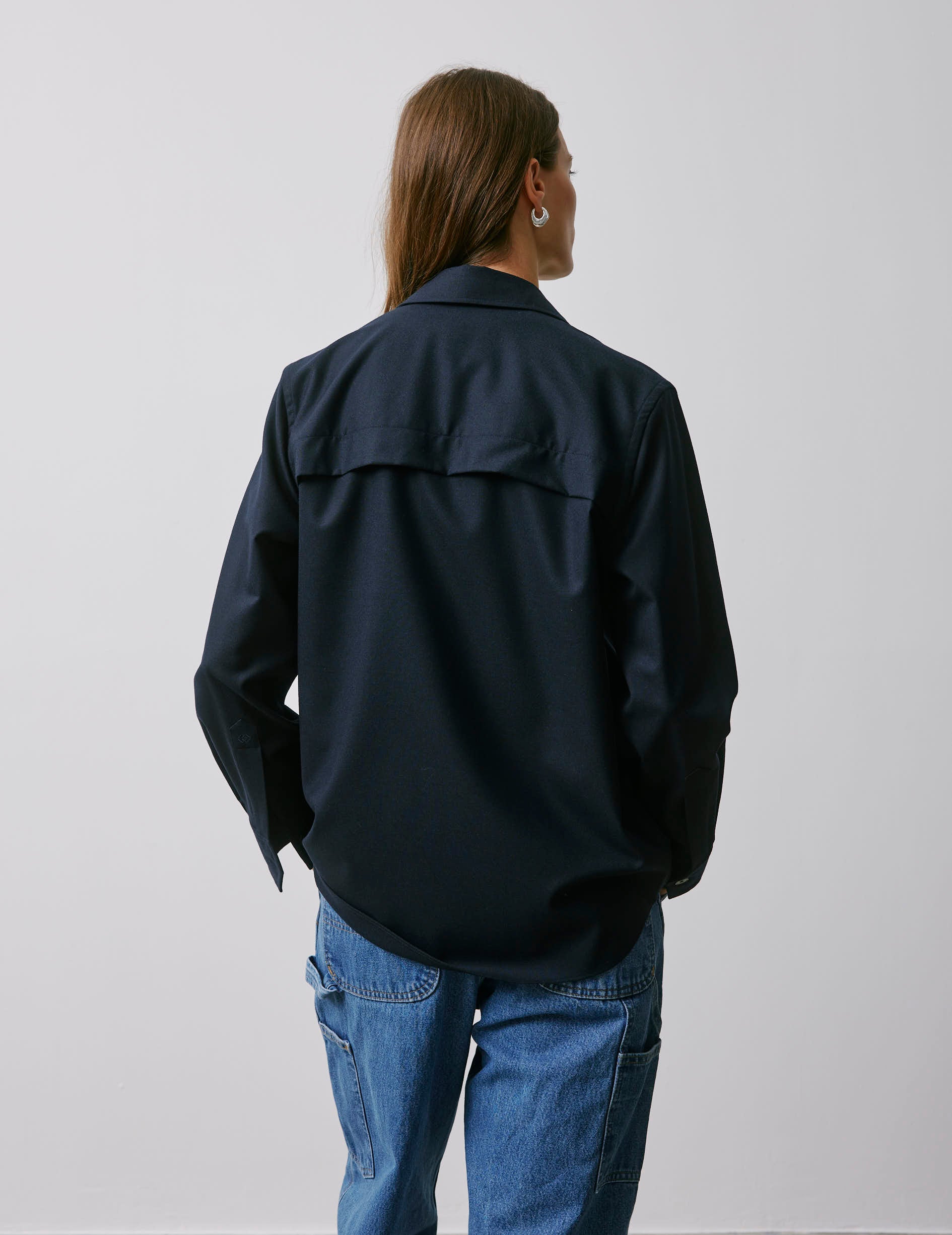 Madie navy wool canvas shirt jacket - Cloth - Shirt Collar
