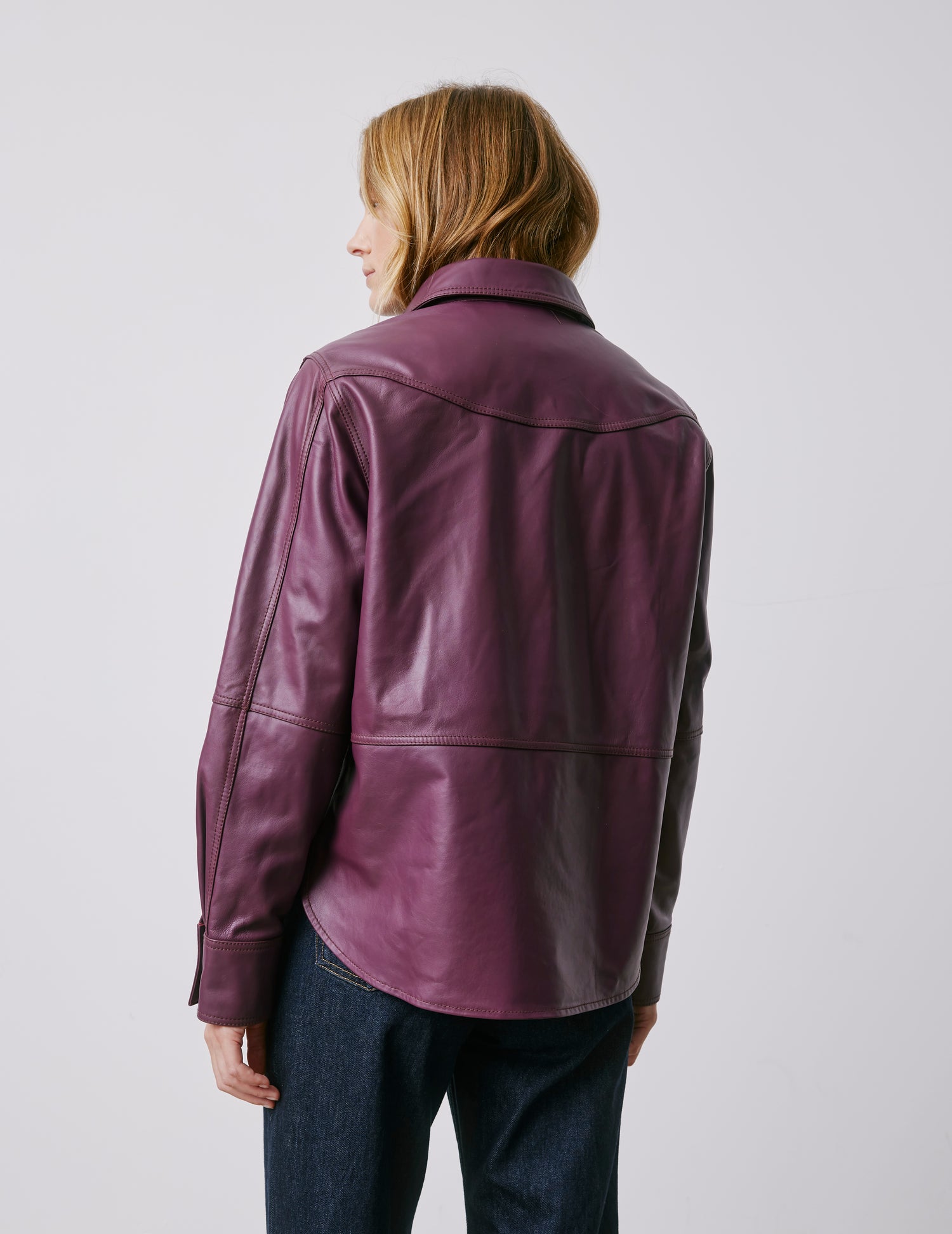 Marylou burgundy leather shirt jacket