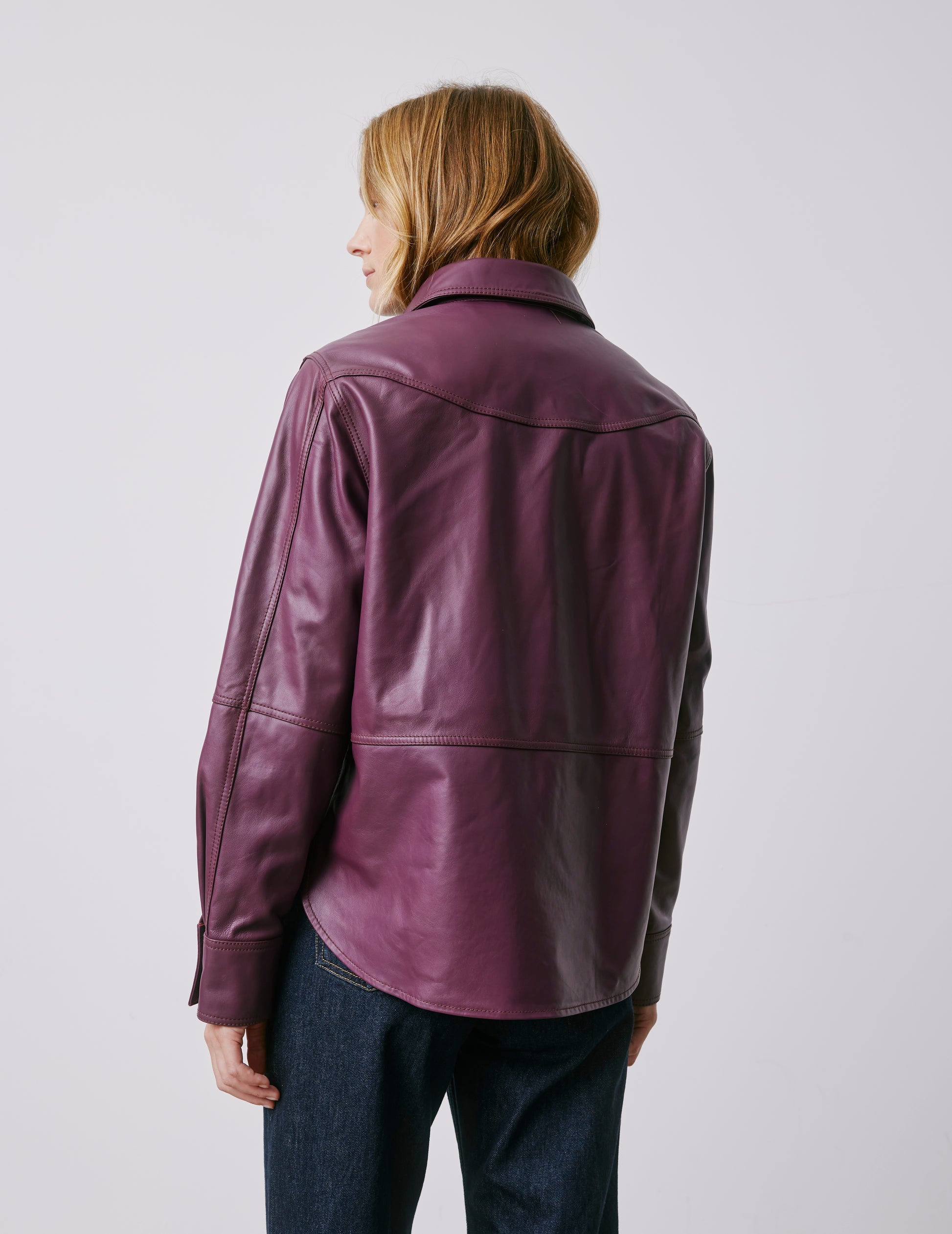 Marylou burgundy leather shirt jacket