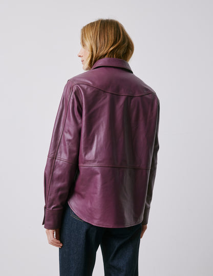 Marylou burgundy leather shirt jacket