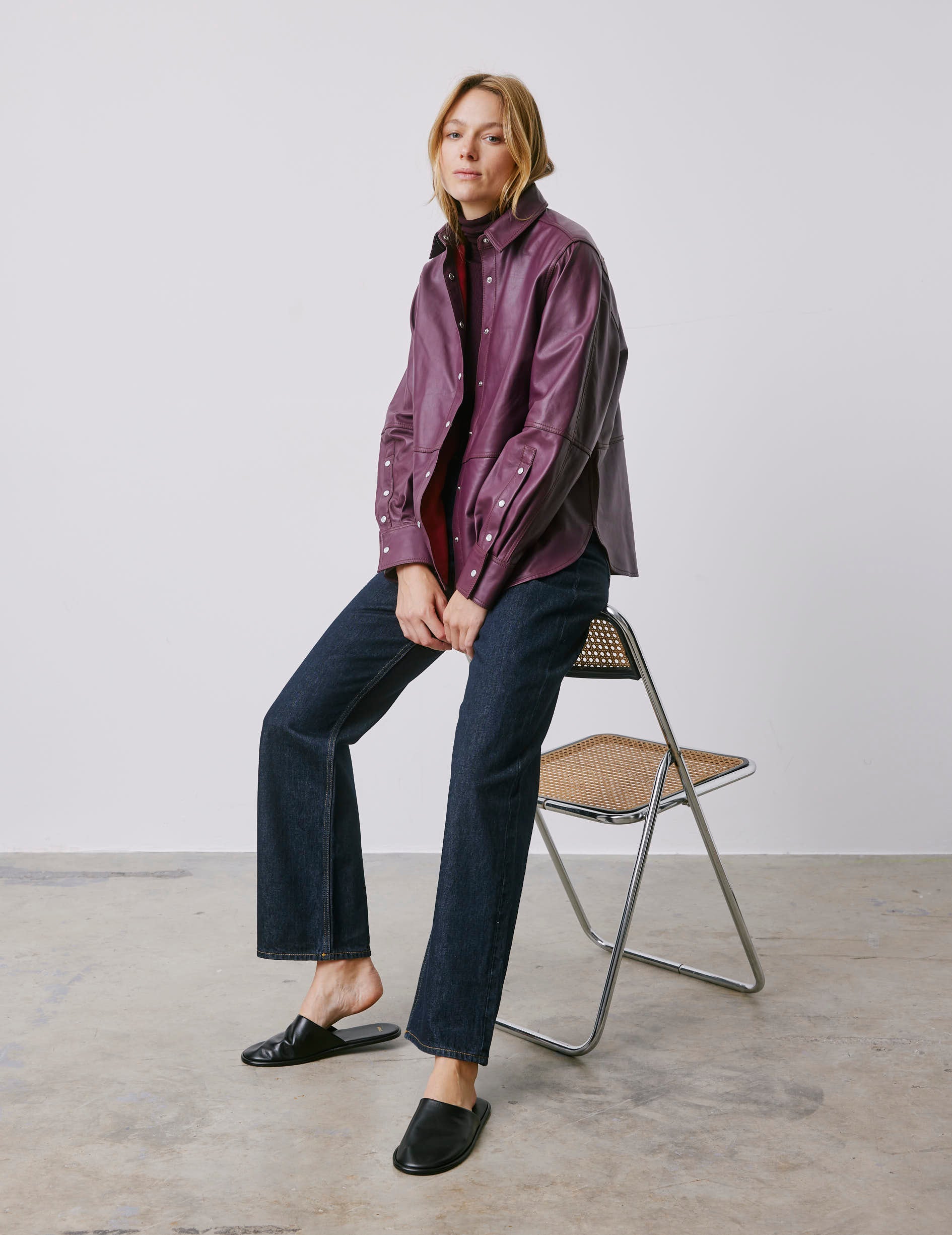 Marylou burgundy leather shirt jacket