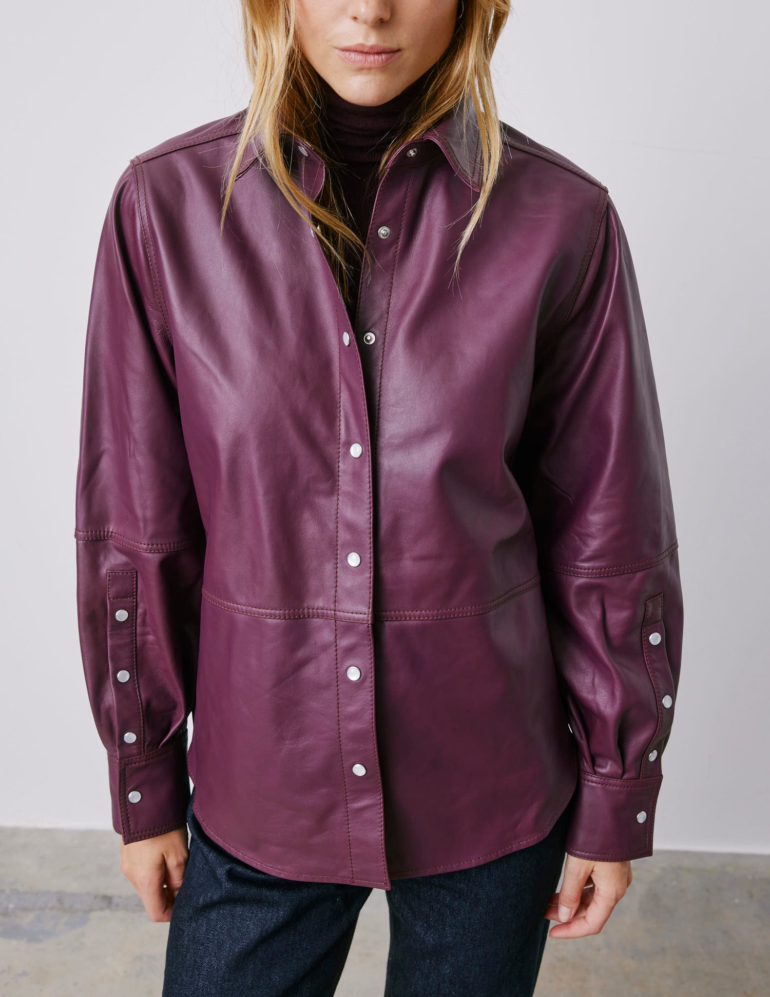 Marylou burgundy leather shirt jacket