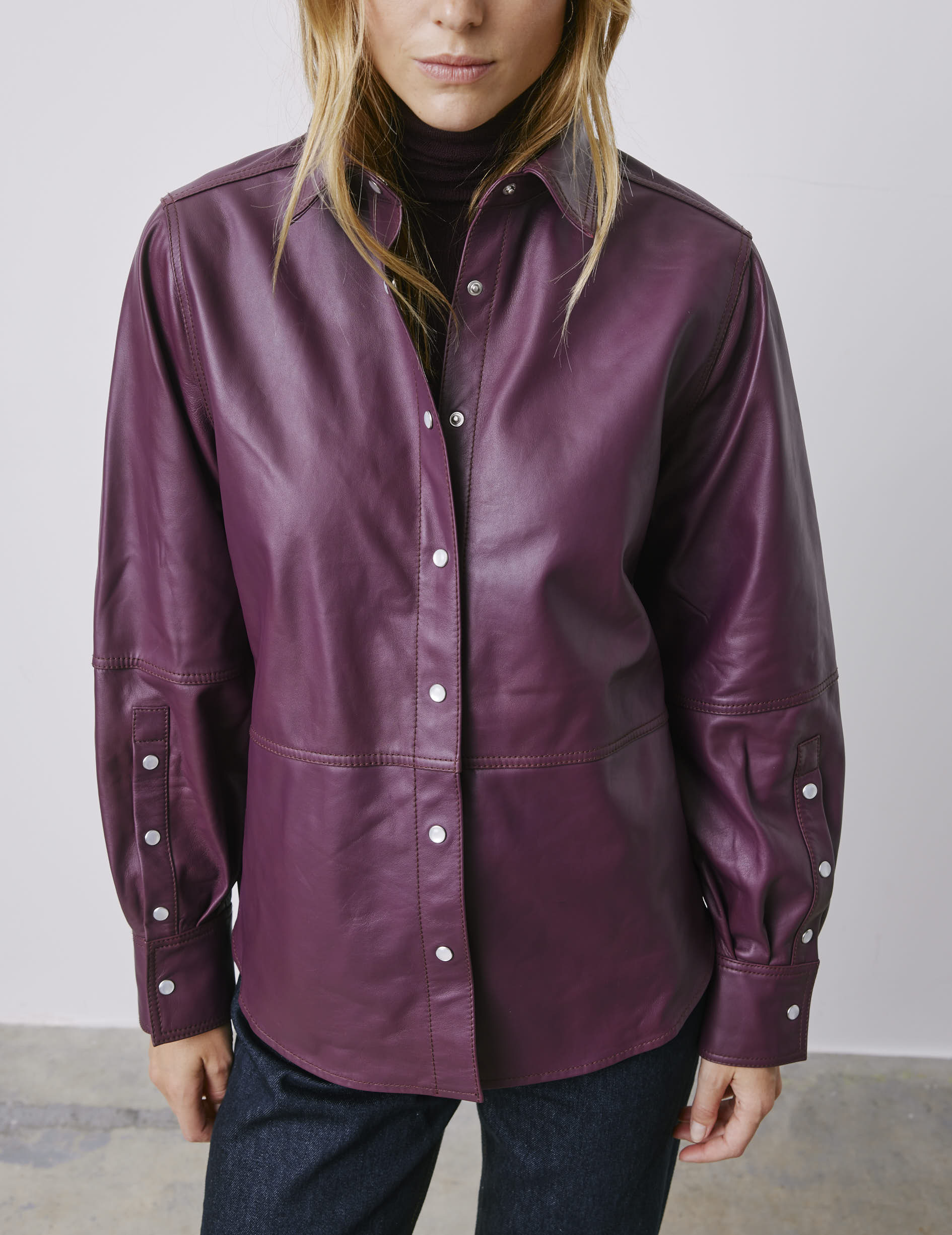 Marylou burgundy leather shirt jacket