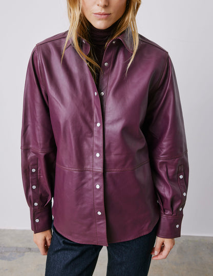 Marylou burgundy leather shirt jacket