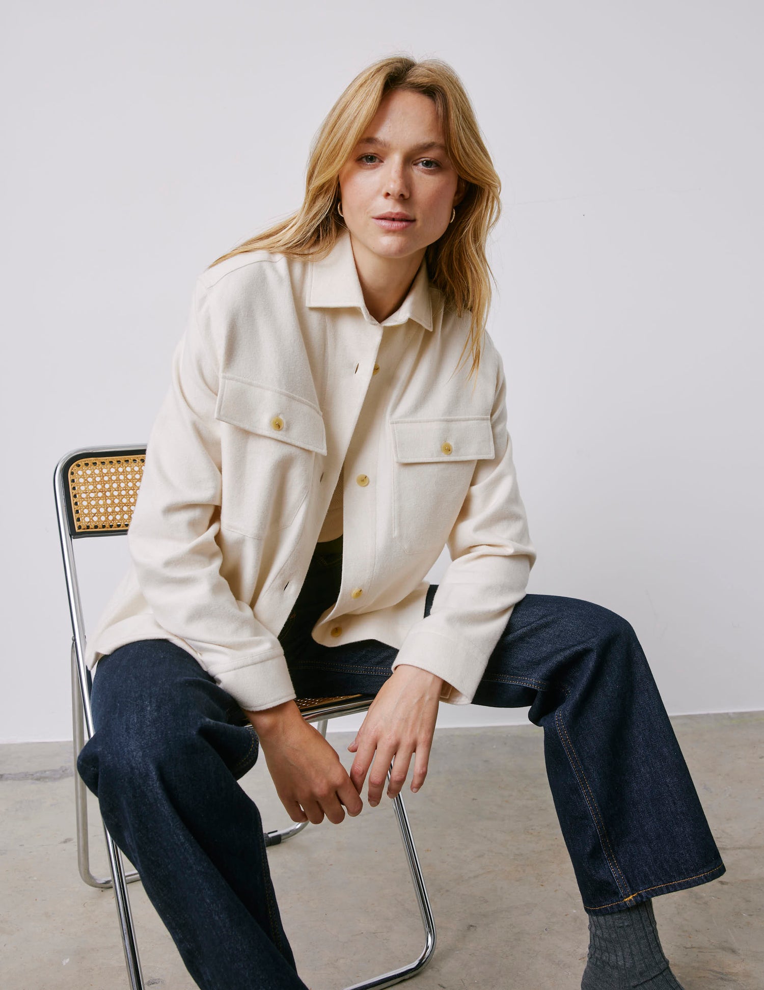 Milena beige flannel shirt jacket - Flannel - Shirt without collar stand Collar#4