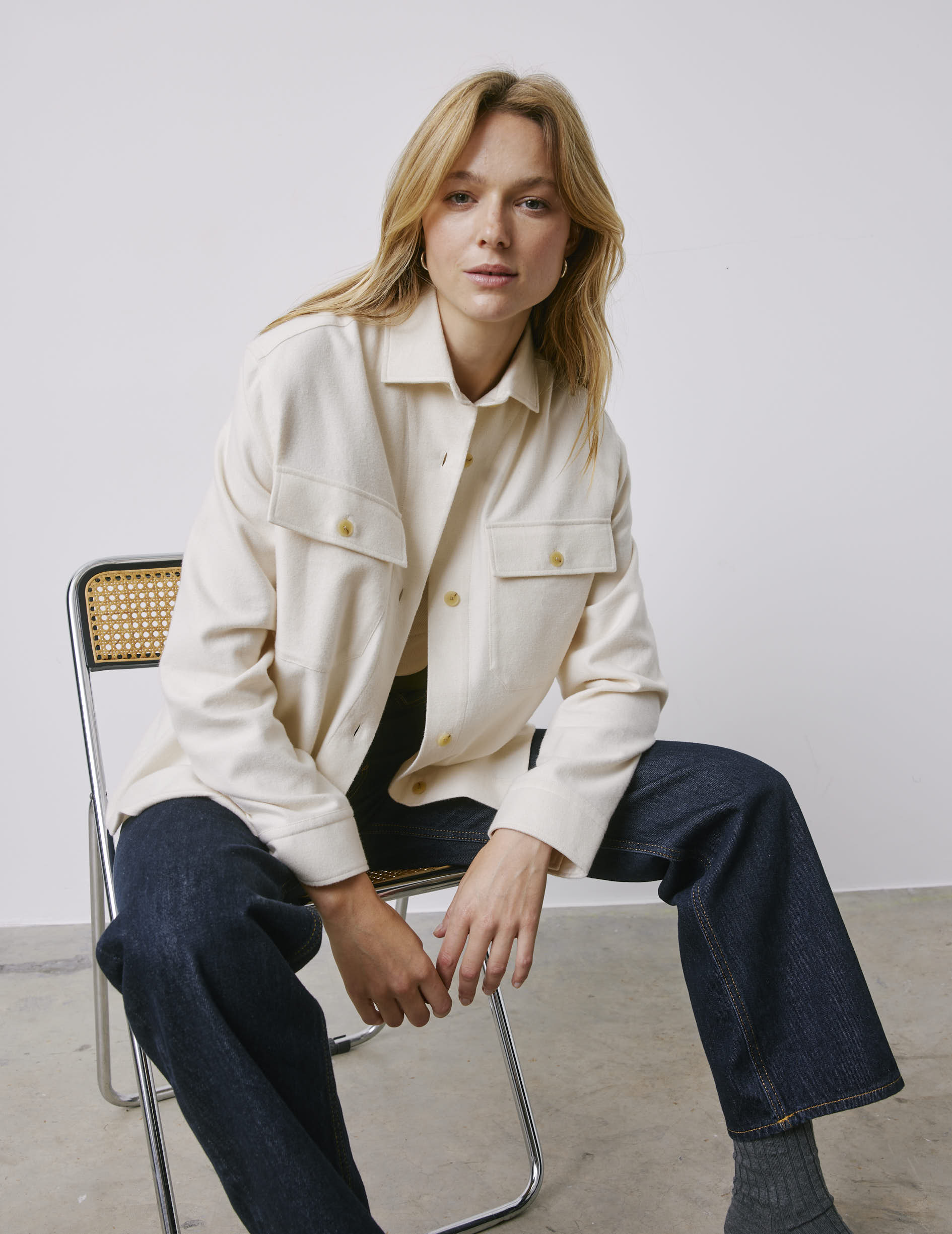 Milena beige flannel shirt jacket