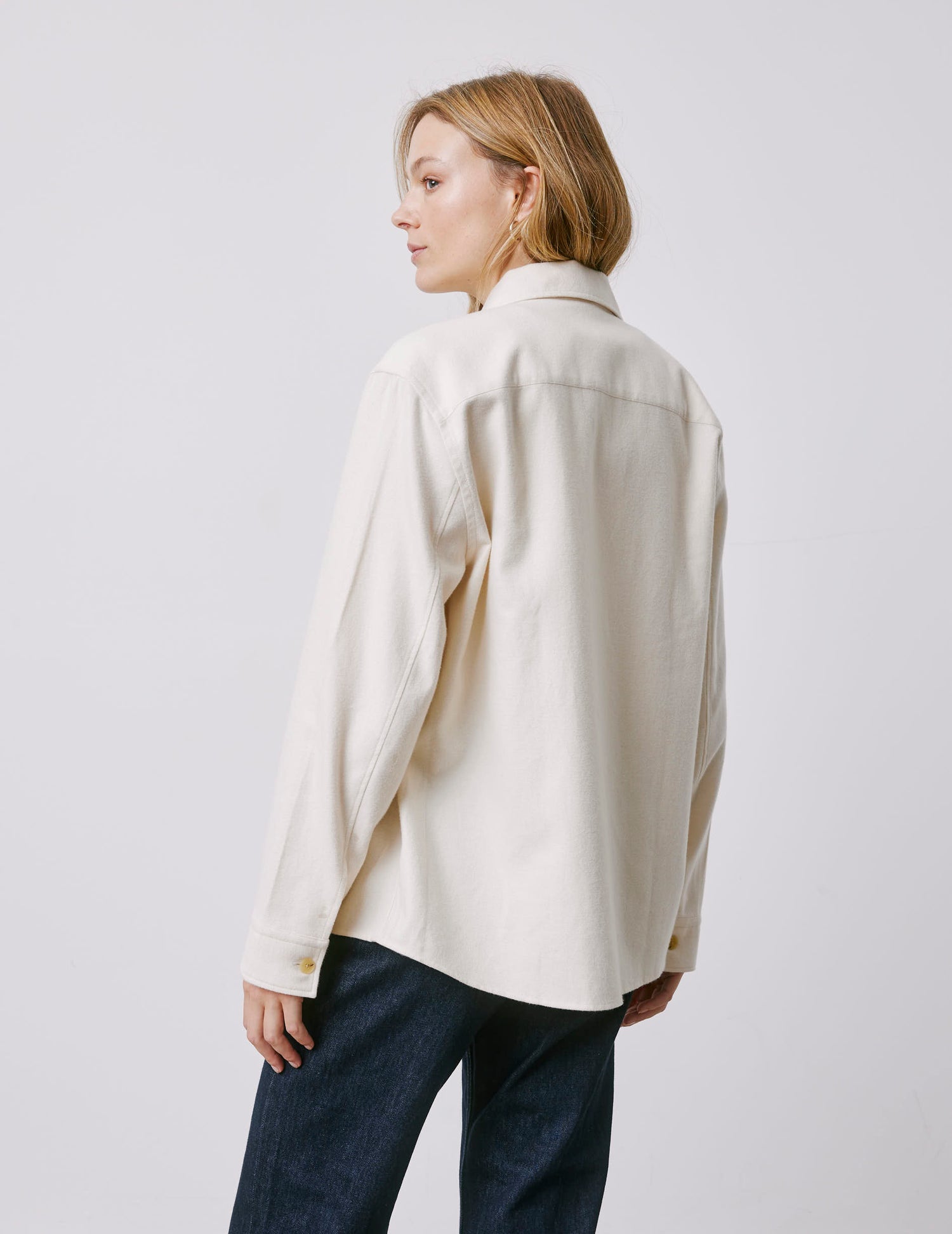 Milena beige flannel shirt jacket - Flannel - Shirt without collar stand Collar#3