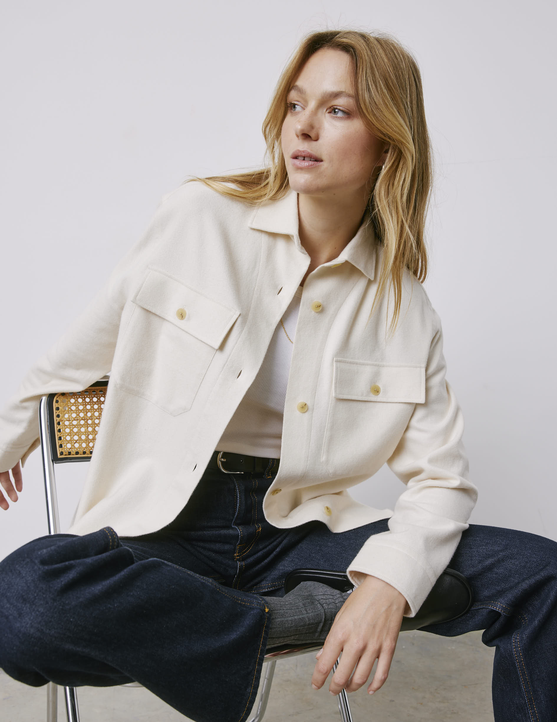 Milena beige flannel shirt jacket