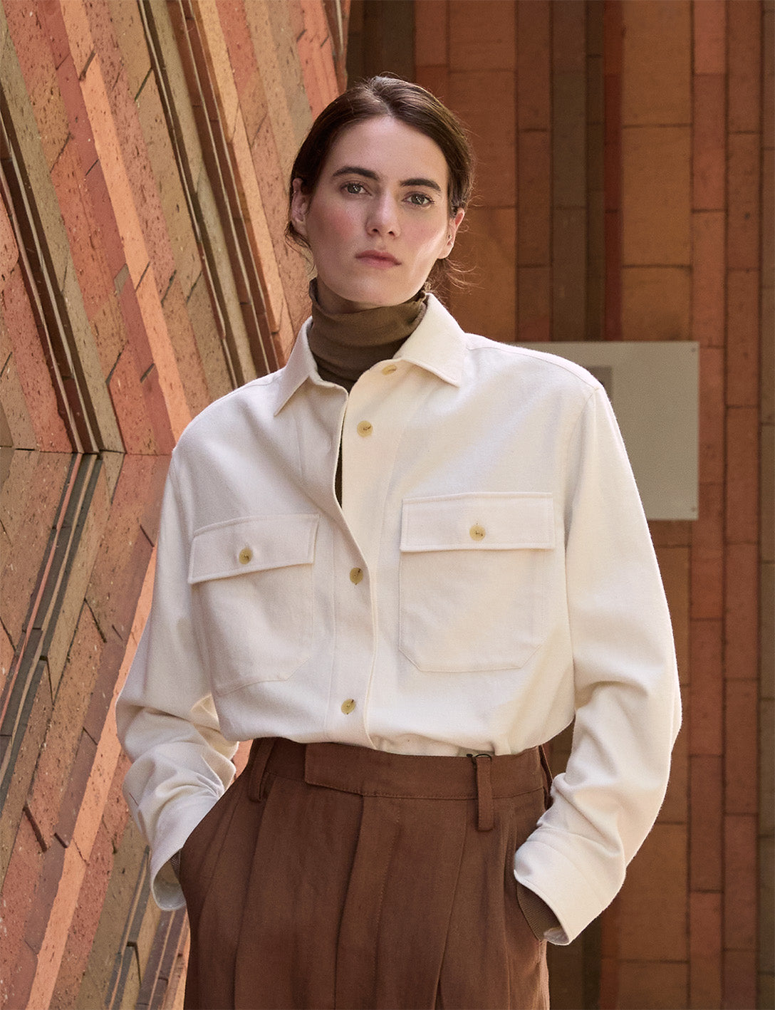 Milena beige flannel shirt jacket - Flannel - Shirt without collar stand Collar