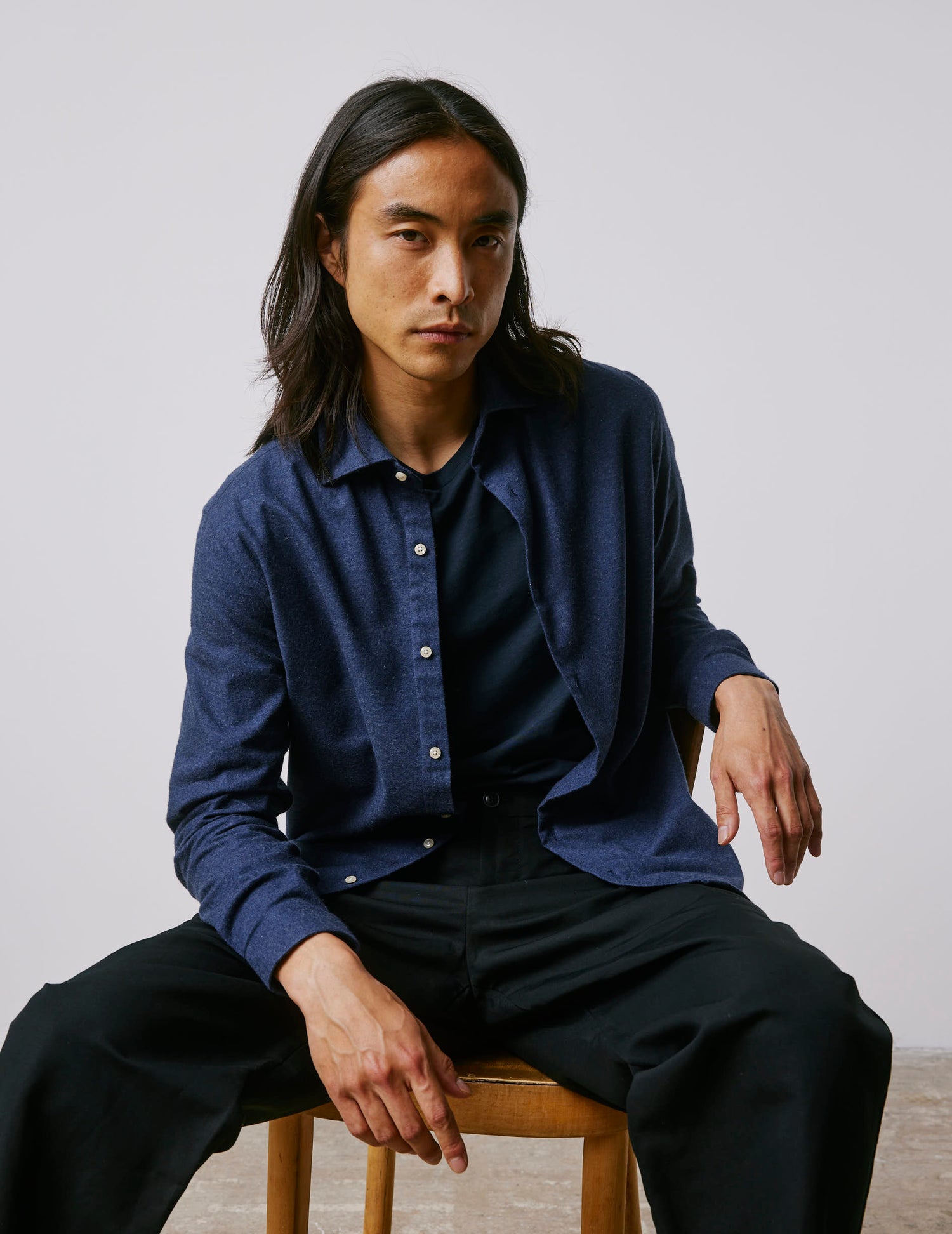 Aristote blue shirt - Flannel - Italian Collar