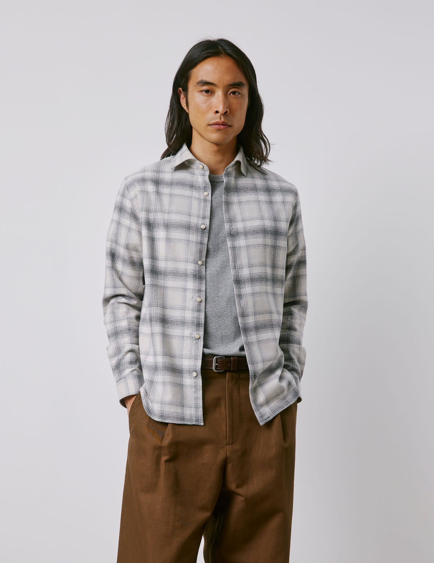 Aristote grey checked shirt - Flannel - Italian Collar