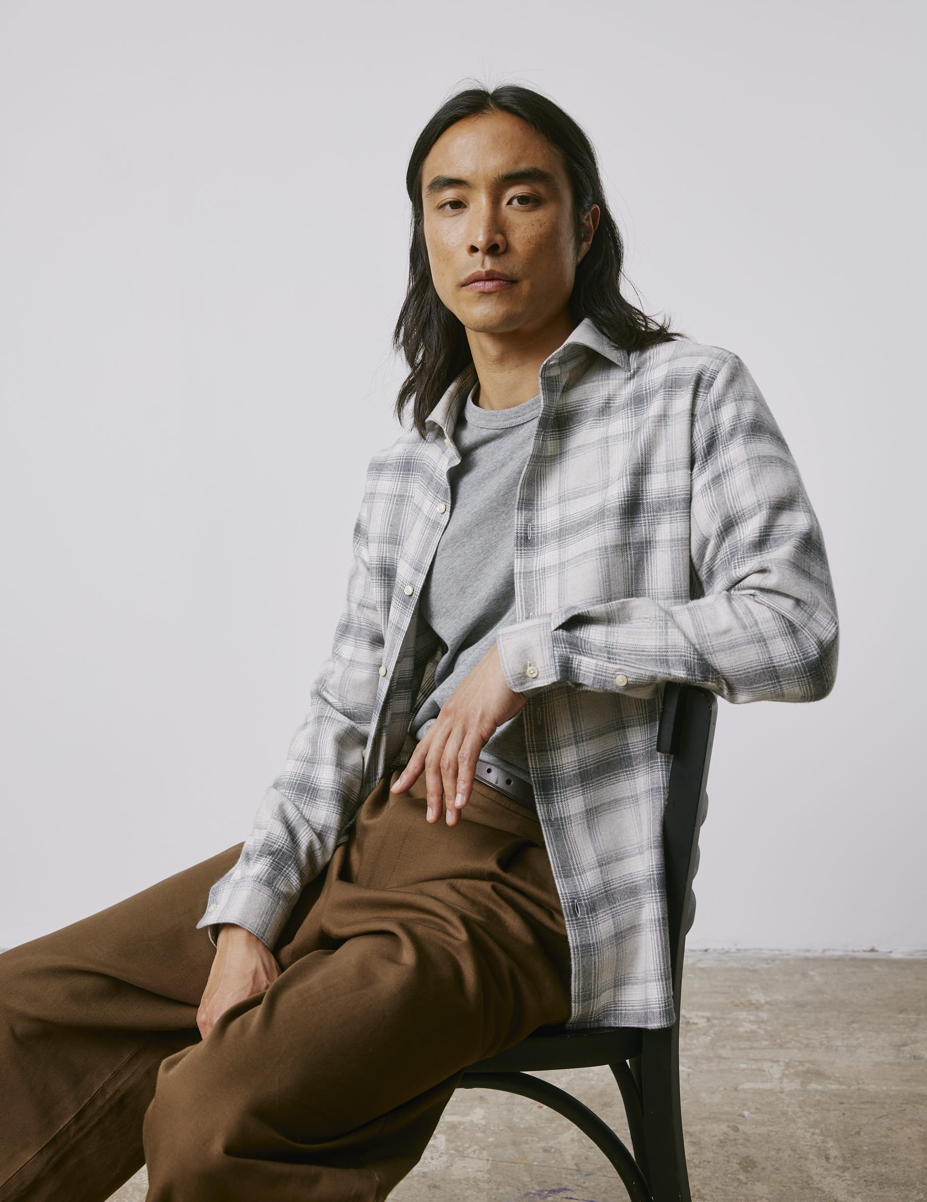 Aristote grey checked shirt - Flannel - Italian Collar
