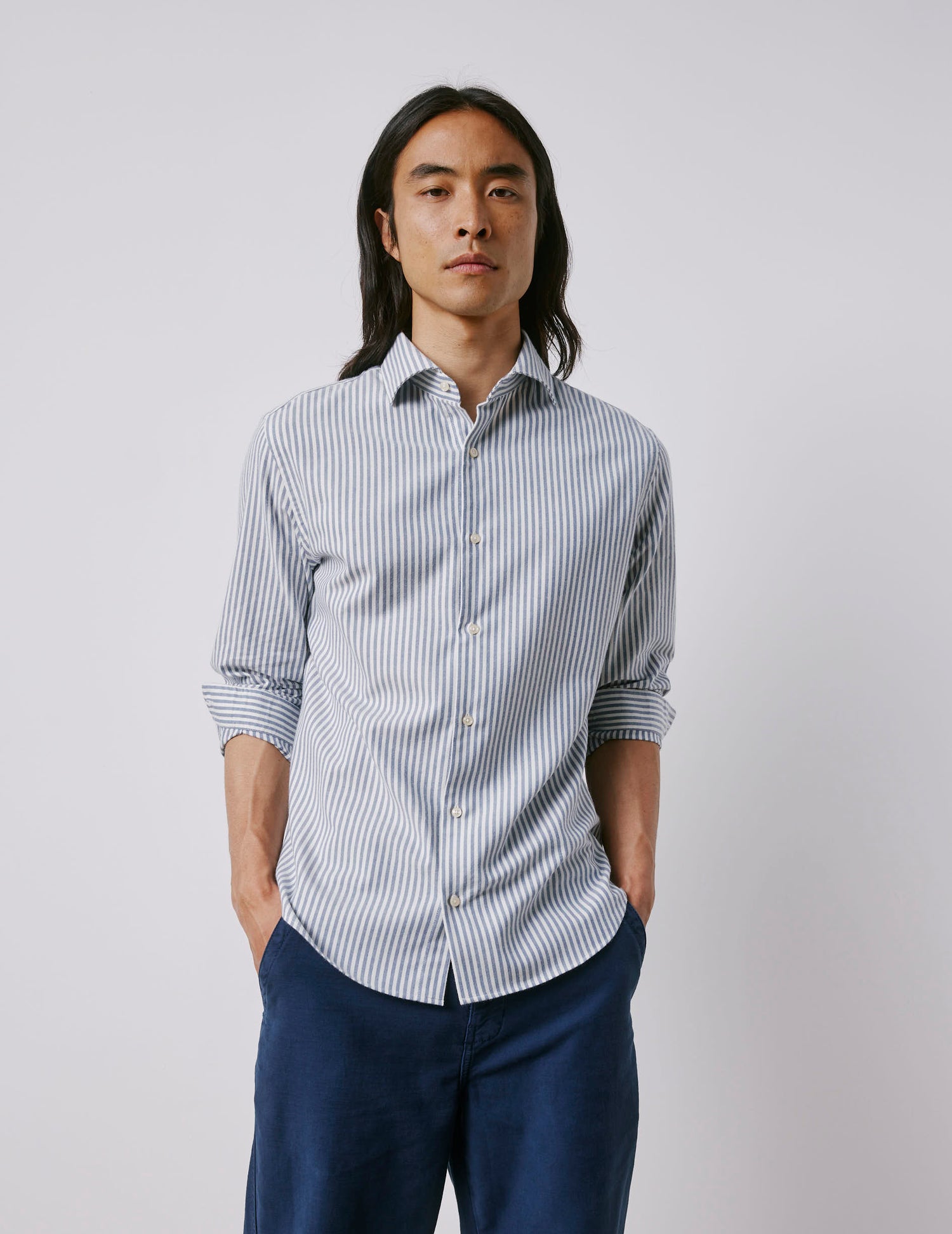 Aristote navy striped shirt - Flannel - Italian Collar
