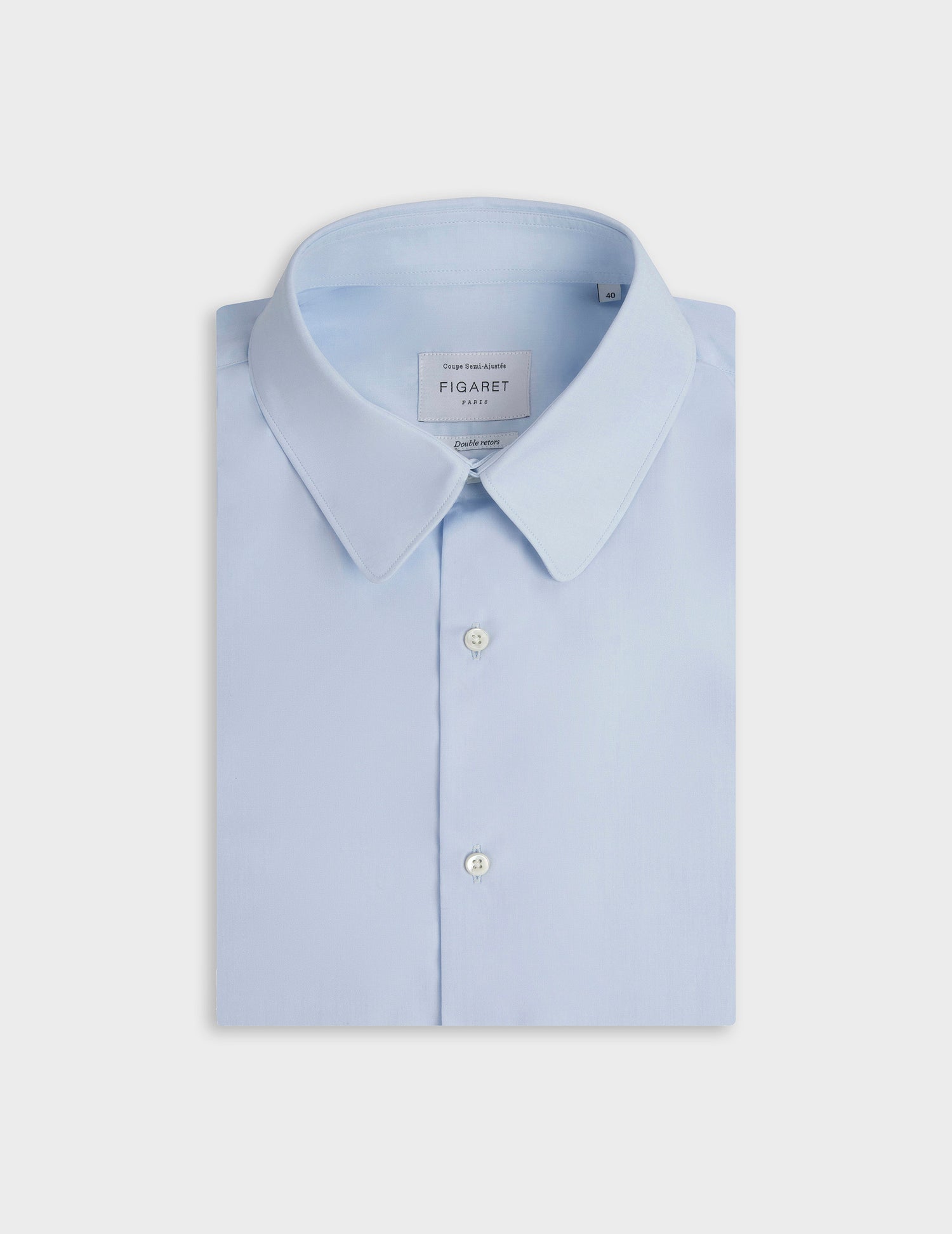 Semi-fitted blue shirt - Poplin - Round Collar