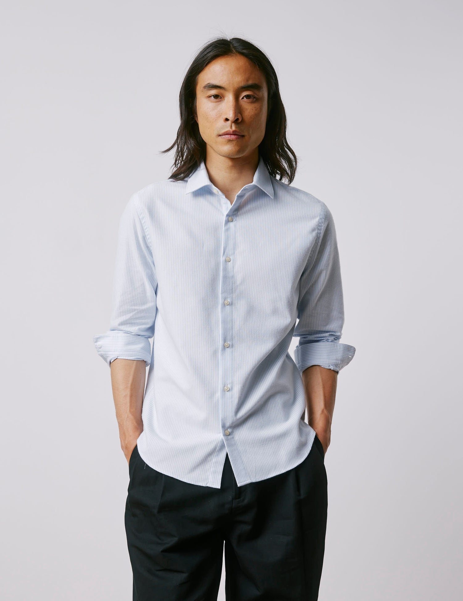Auguste blue striped shirt - brushed oxford - French Collar