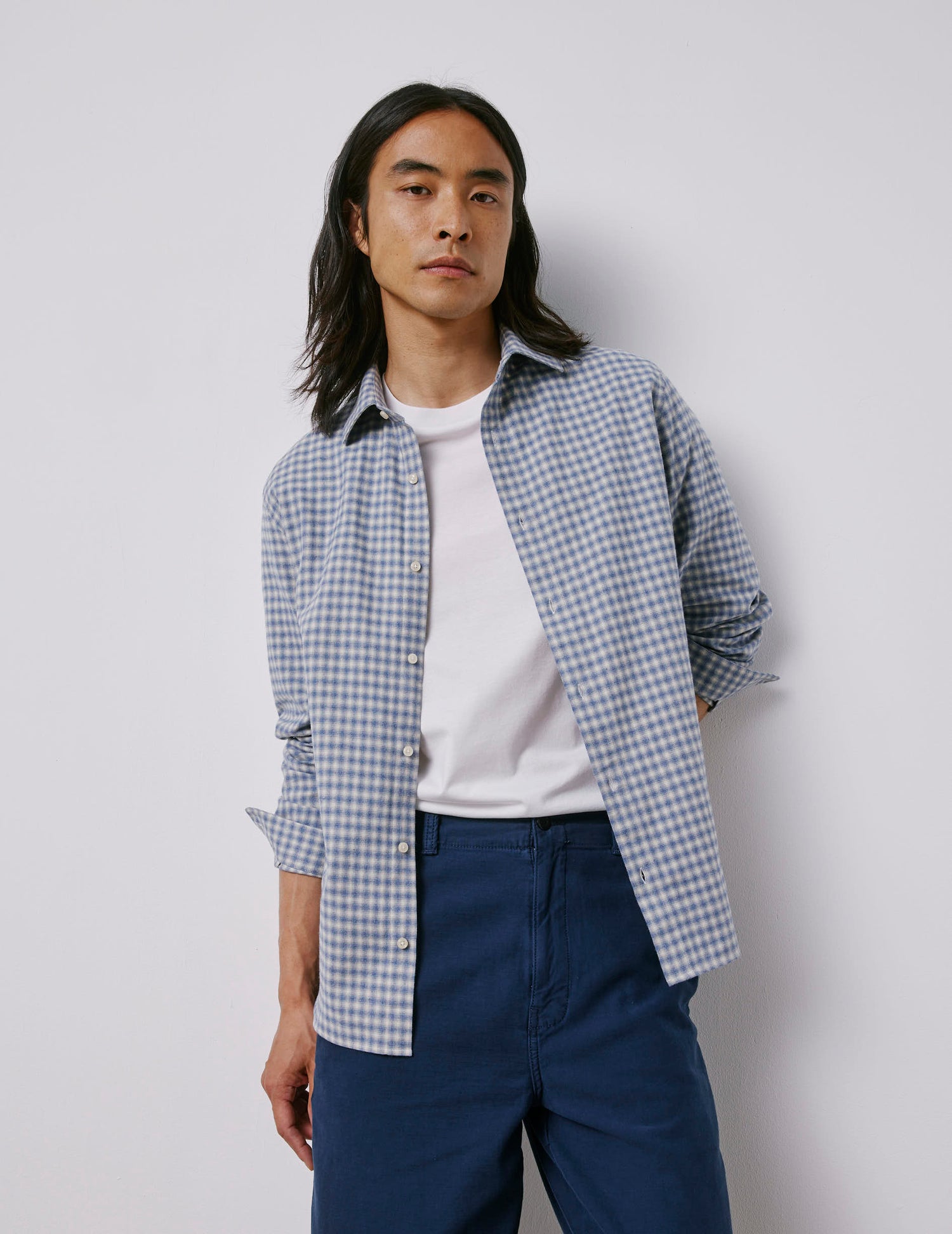 Auguste fitted blue checked shirt - Flannel - French Collar#3
