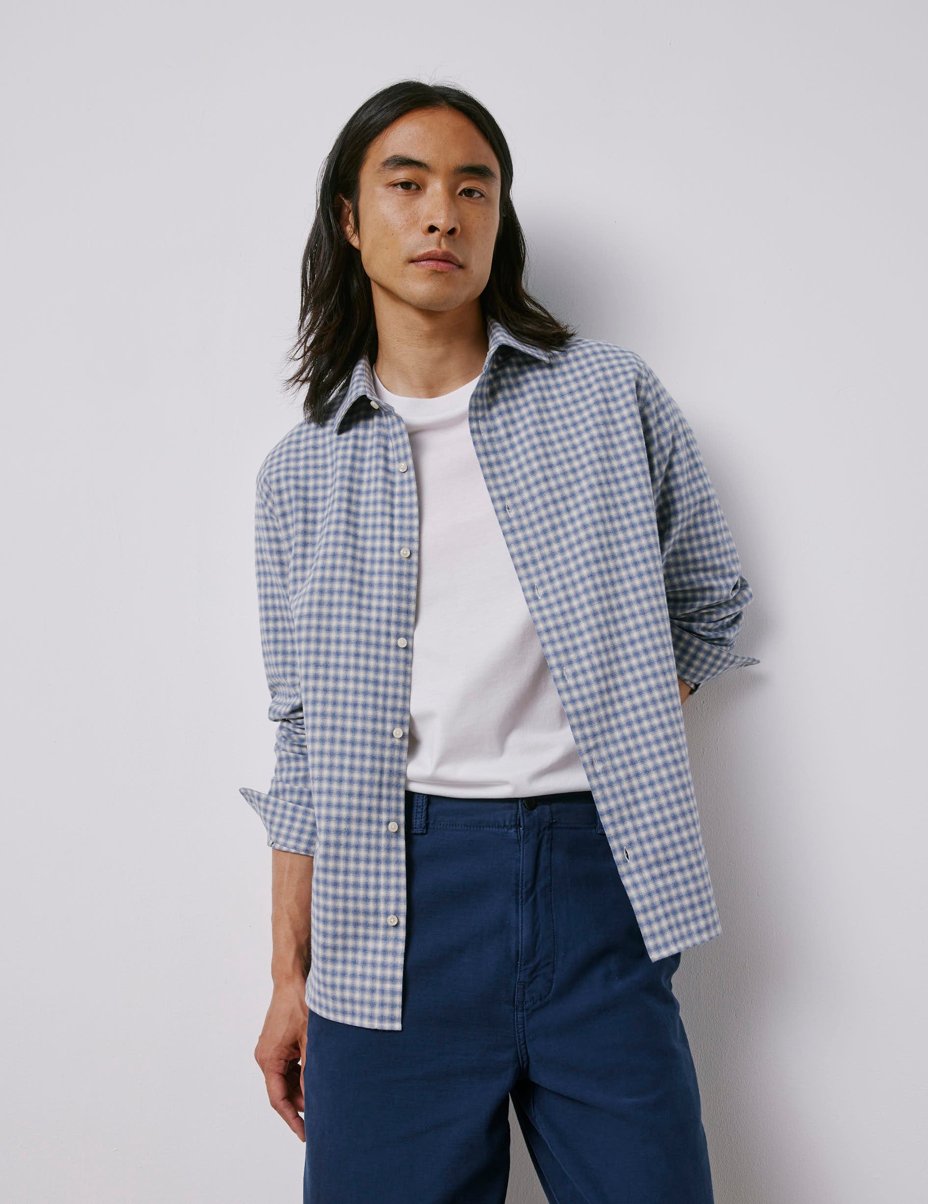 Auguste fitted blue checked shirt - Flannel - French Collar