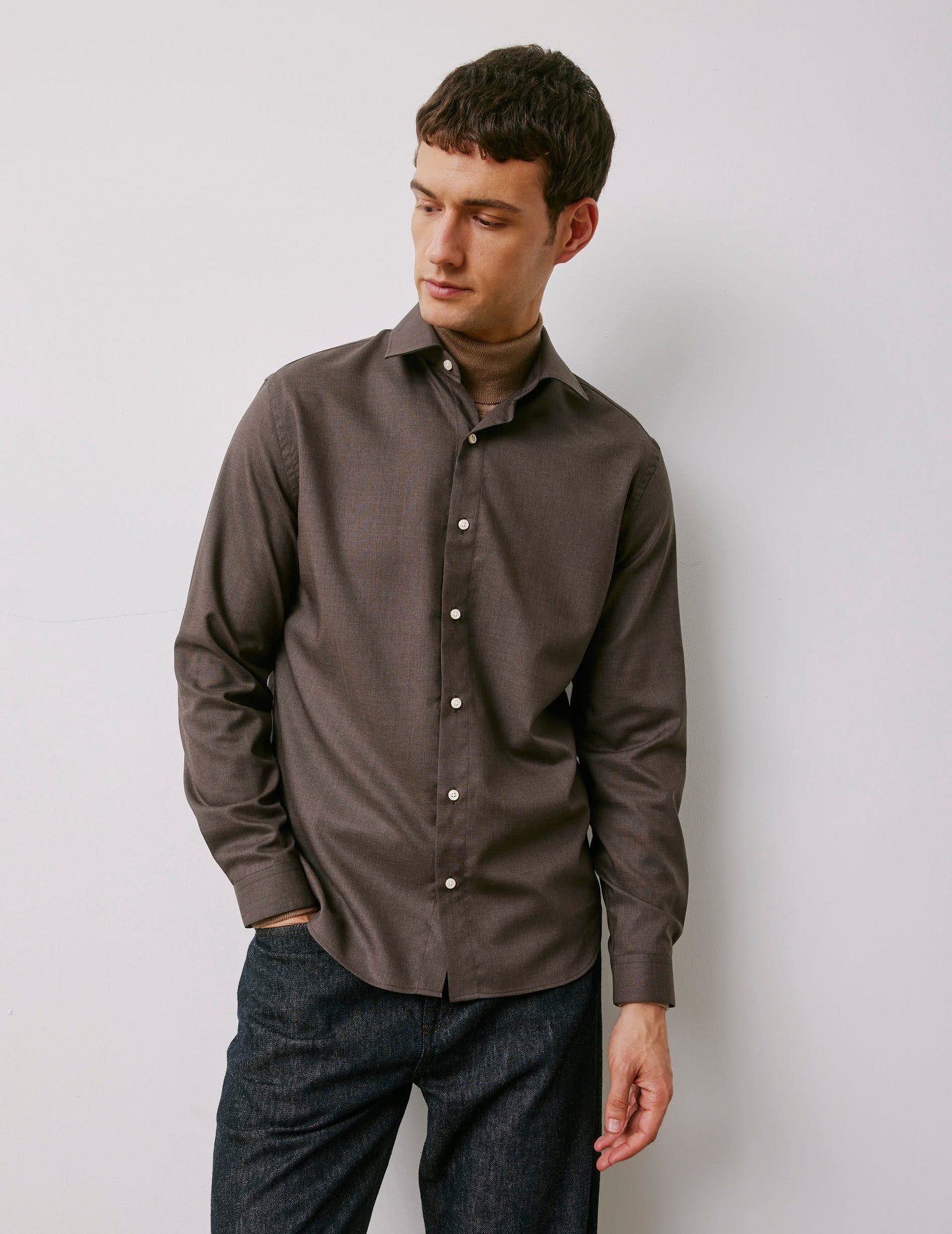 Auguste virgin whool brown shirt - Cloth - French Collar