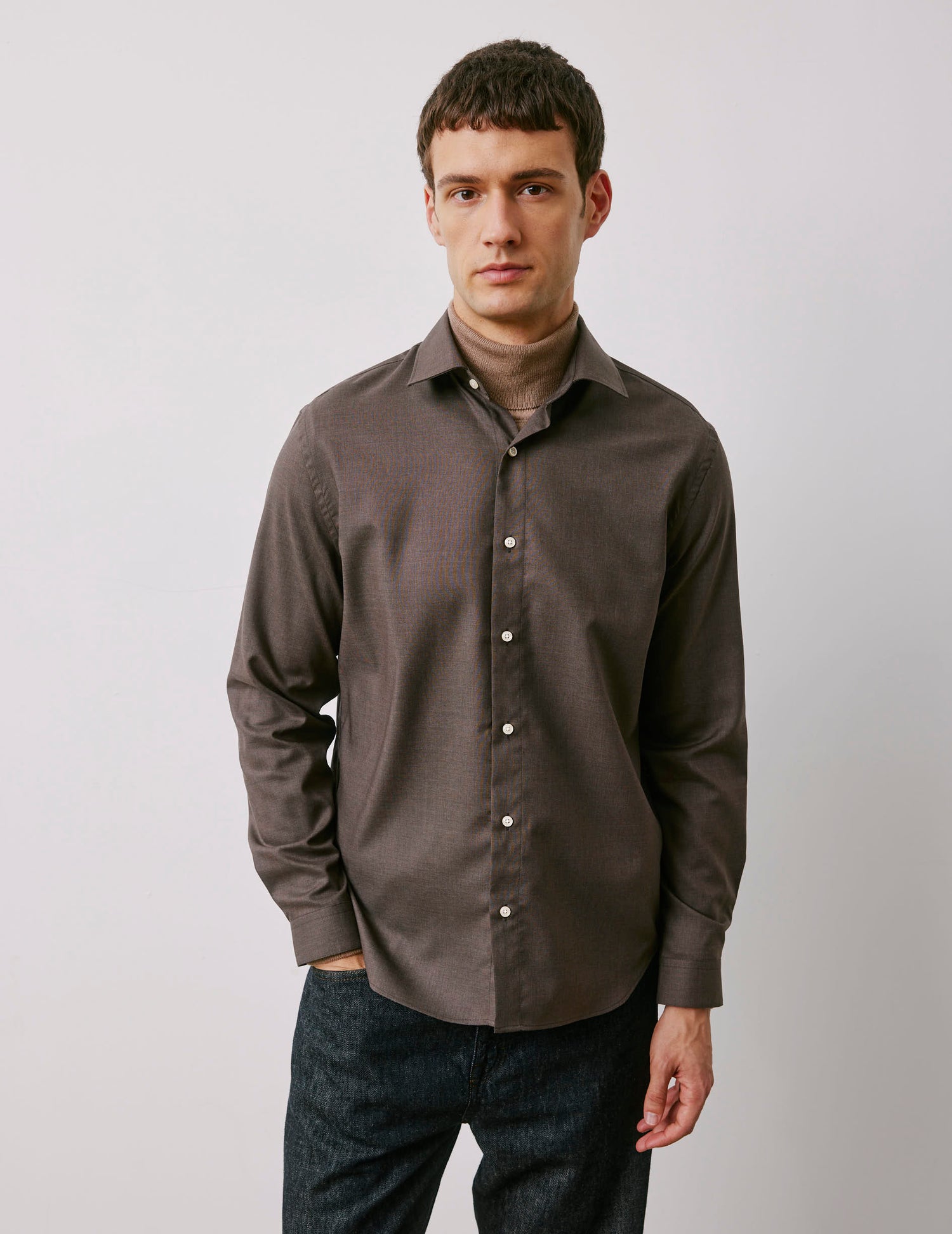 Auguste virgin whool brown shirt - Cloth - French Collar#3